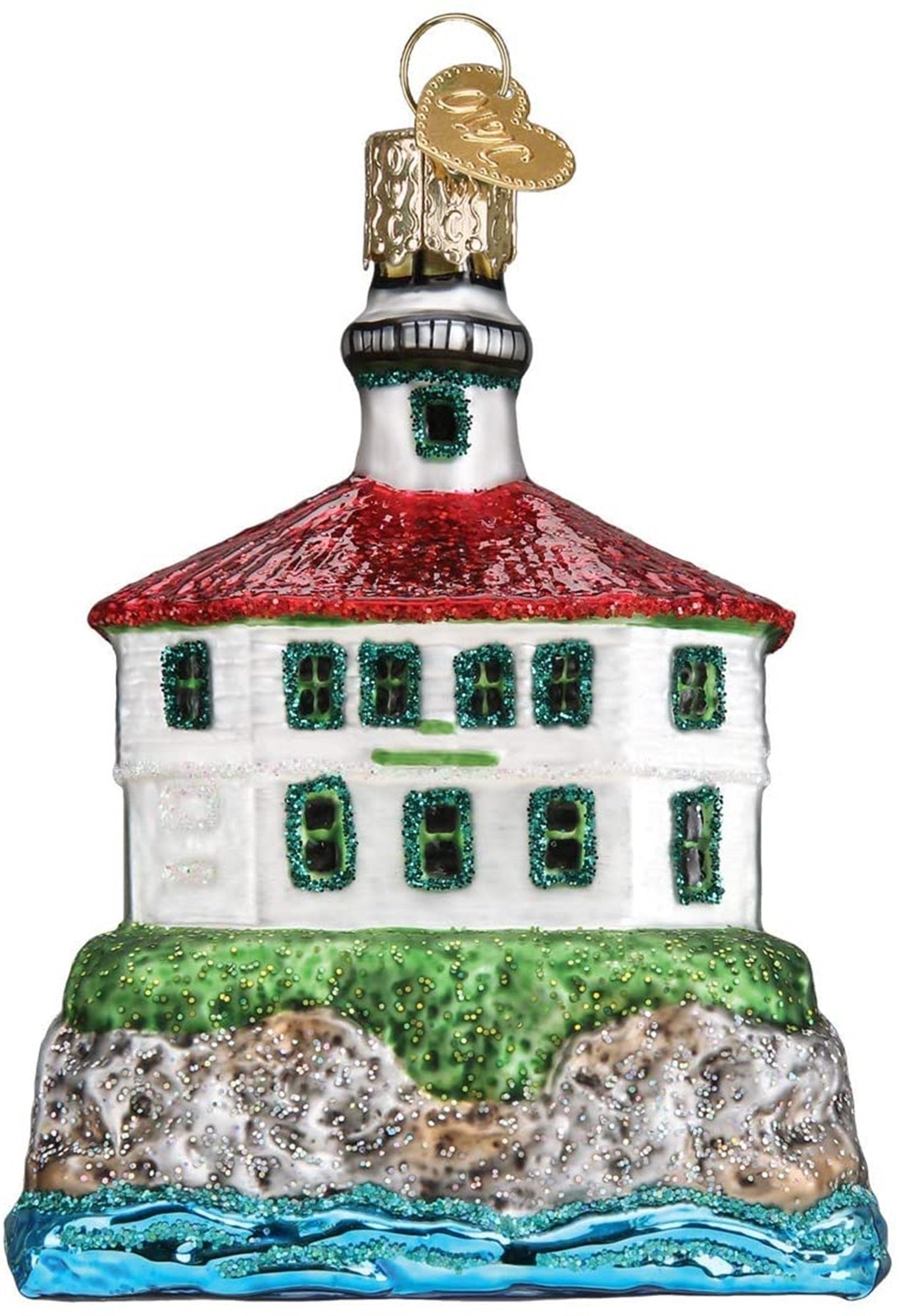 Old World Christmas Glass Blown Ornament Eldred Rock Lighthouse, 4"