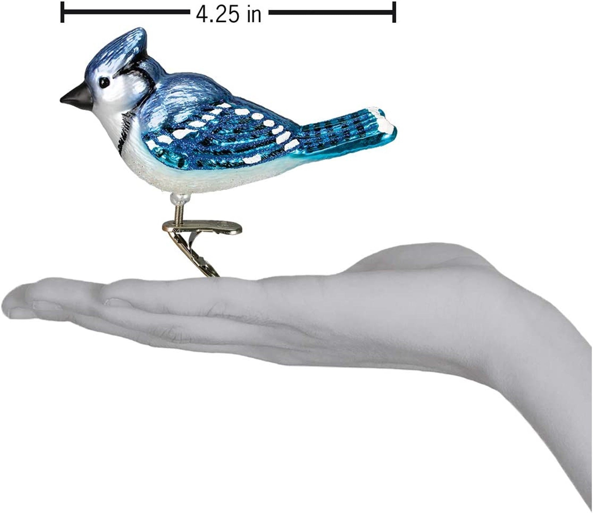 OWC Bird Watcher Collection Glass Ornaments for Christmas Tree Bright Blue Jay