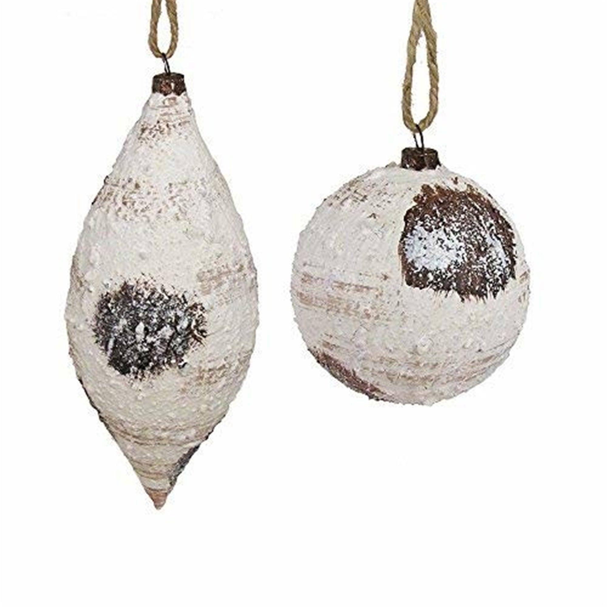 Kurt Adler Brown and White Ball and Teardrop Ornaments (Pack of 2)