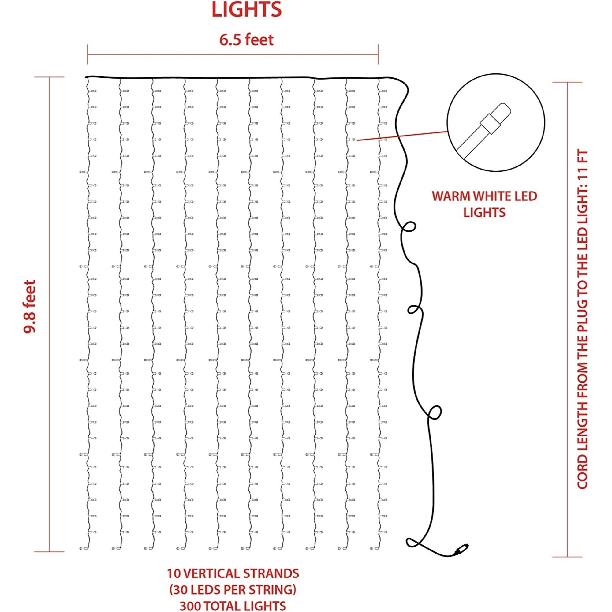 Product Works String Curtain Light, Warm White LED Micro, 300 Count, 8 Functions