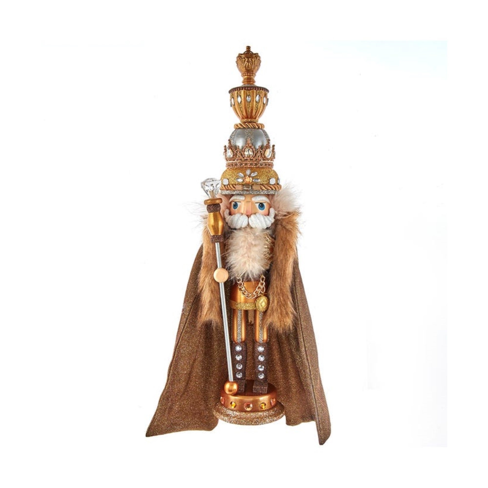 Kurt Adler Gold with Fuzzy Cape King Nutcracker, 17.5"