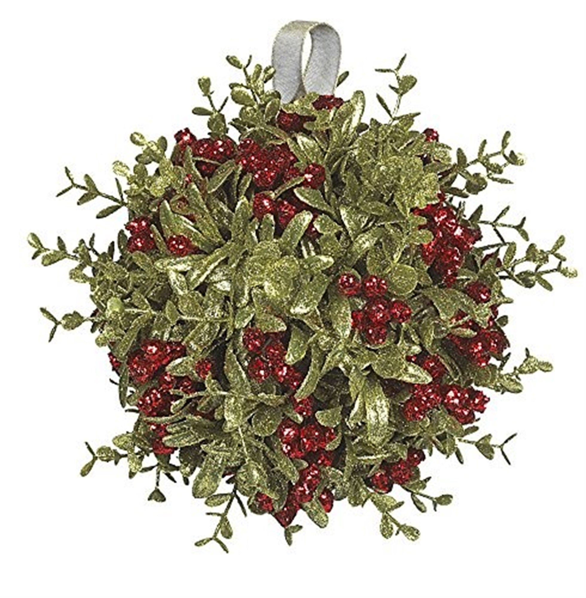 Ganz Kissing Krystals Collection Faux Mistletoe Kissball with Glittered Red Berries, 10"