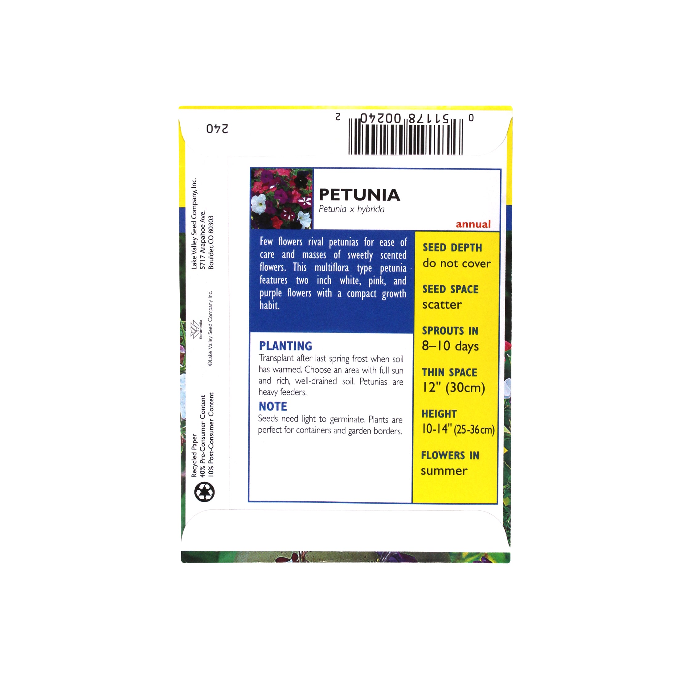 Lake Valley Seed Petunia, Hybrid Flower Mix, 0.25g