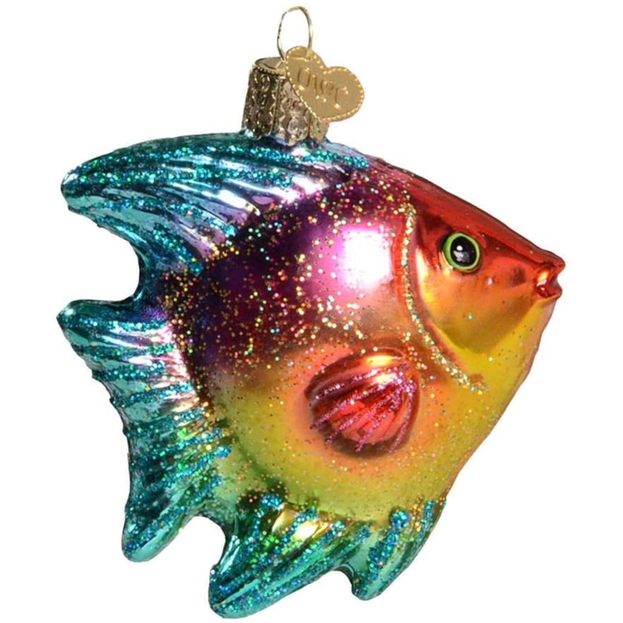 Old World Christmas Hanging Glass Tree Ornament, Pink/Yellow Tropical Angelfish