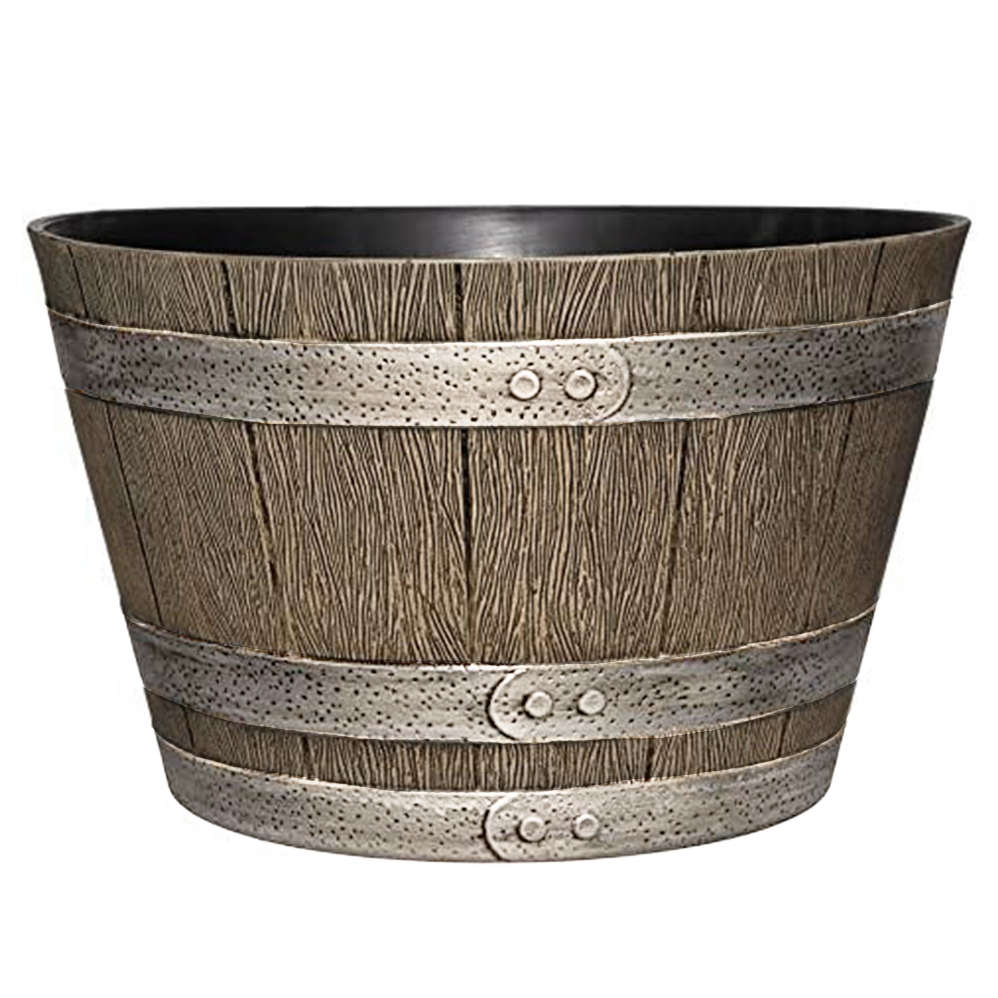 Classic Home and Garden Indoor/Outdoor Round Whiskey "Home" Resin Flower Pot Barrel Planter, Oak Brown, 15"