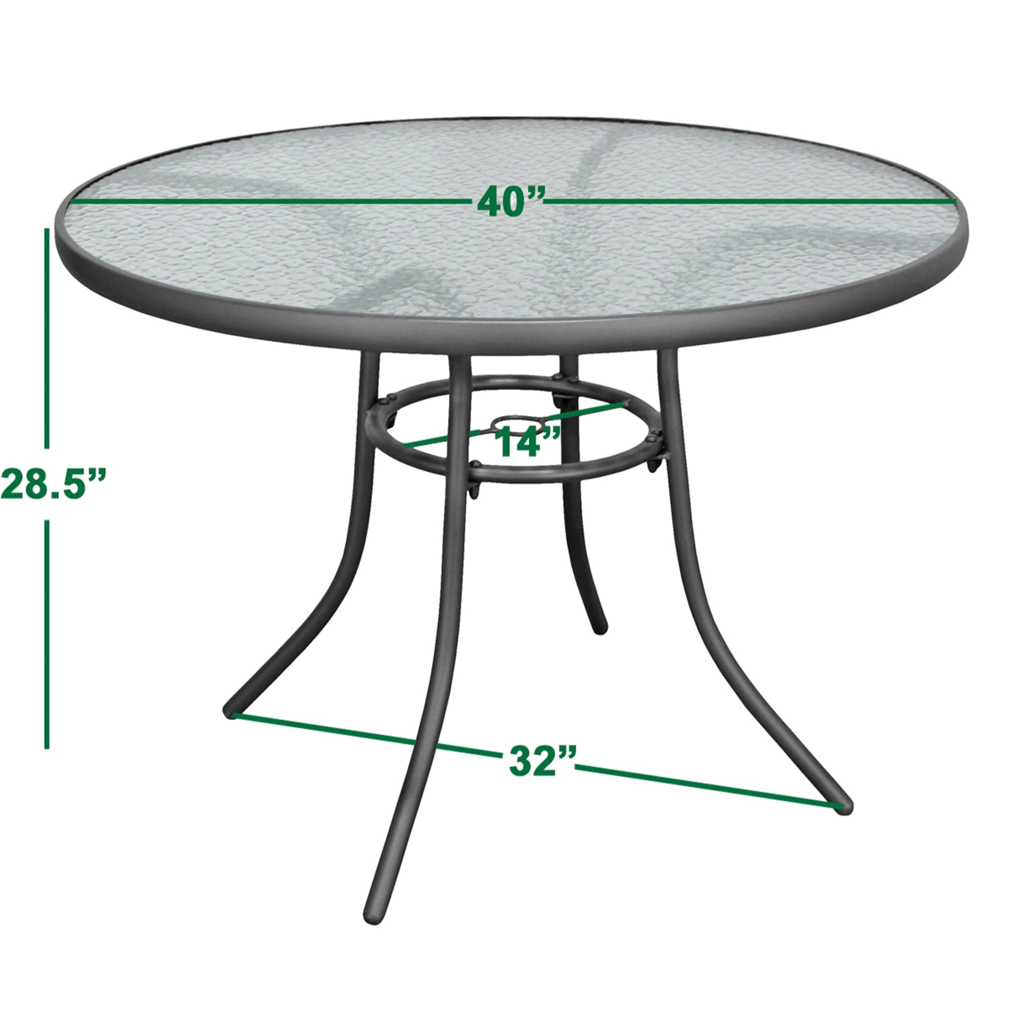 Rio Brands Sienna Metal Gray Round Patio Glass Top Table, 40-Inch
