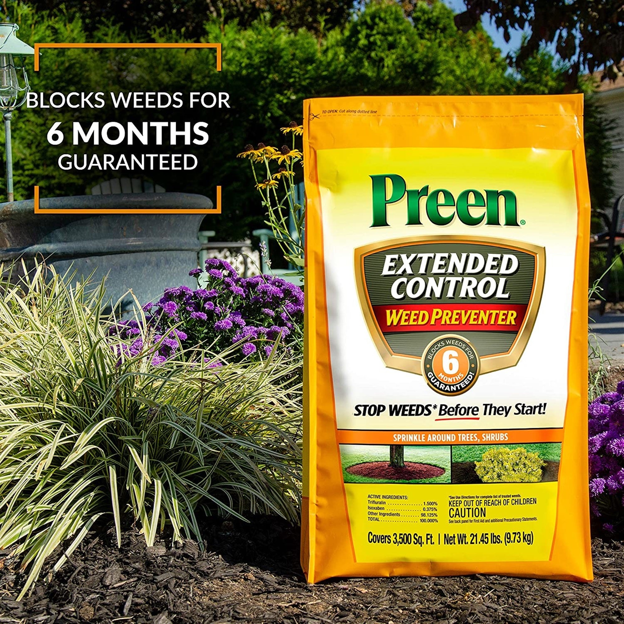 Preen Extended Control Weed Prevent, 21.45 lb bag covers 3,500 sq ft