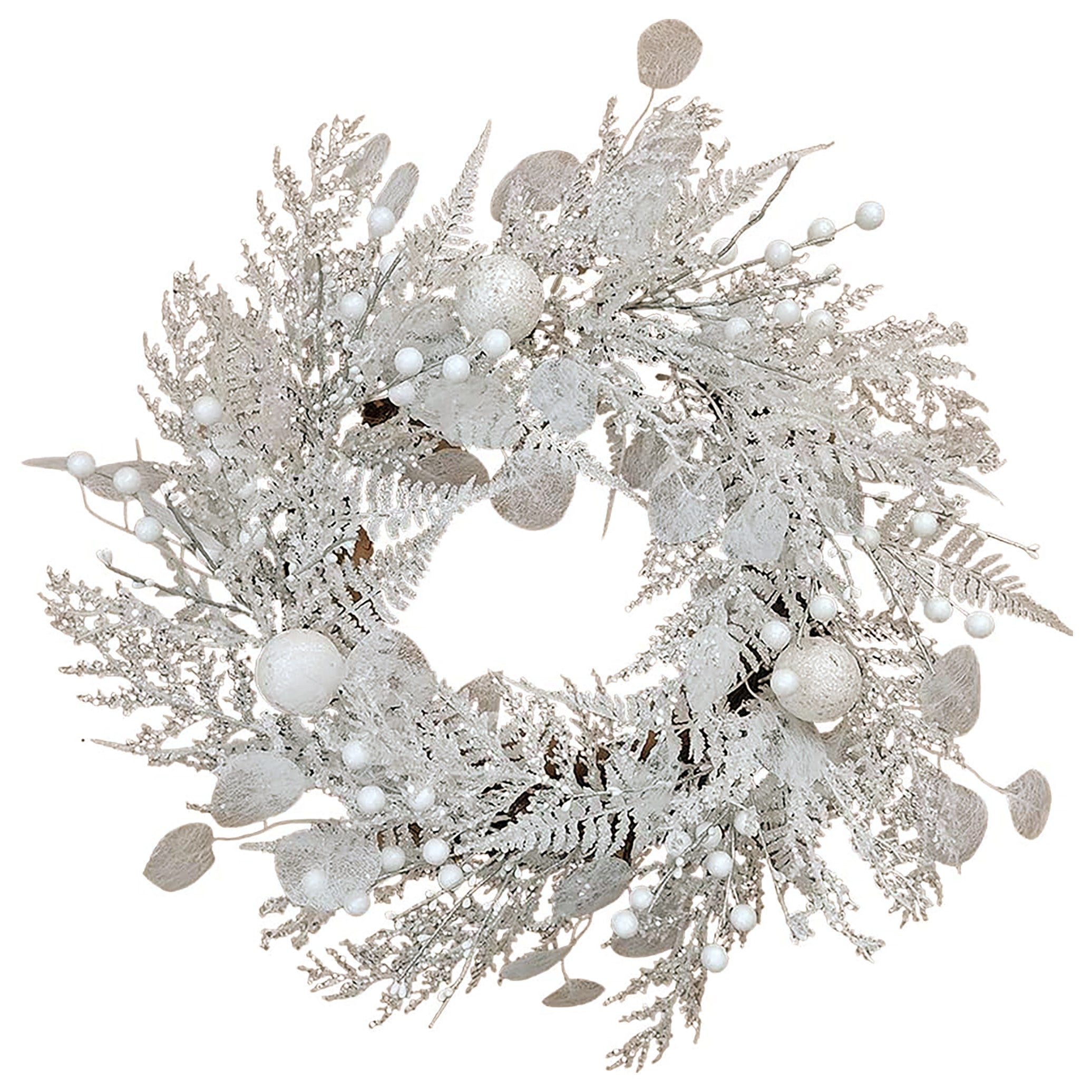 Kurt Adler Unlit Sparkling White Rattan Artificial Christmas Wreath Decoration, 24"