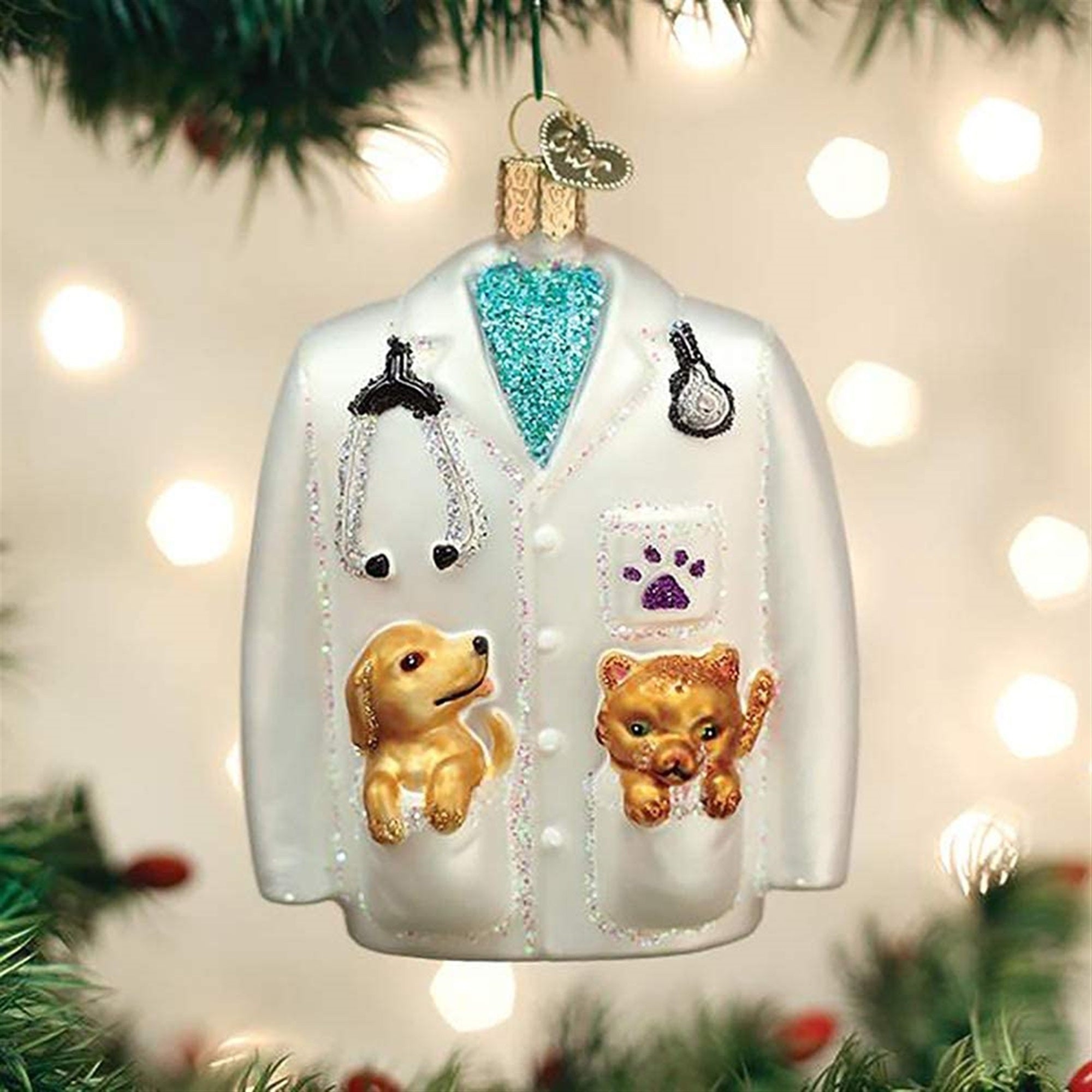 Old World Christmas Veterinarian's Coat Ornament Free Box New