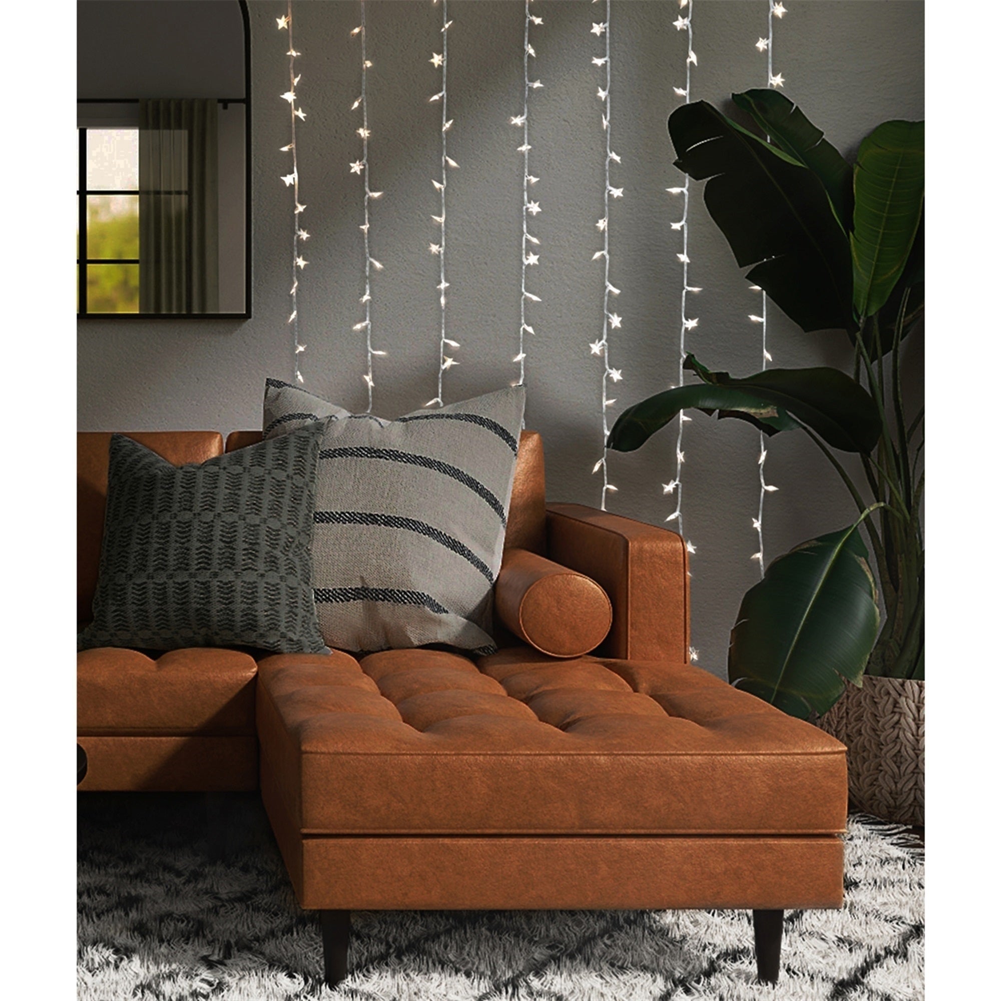 ProductWorks 8-Function String Light Curtain, 300 Warm White LED Stars, 6.5 x 10 feet