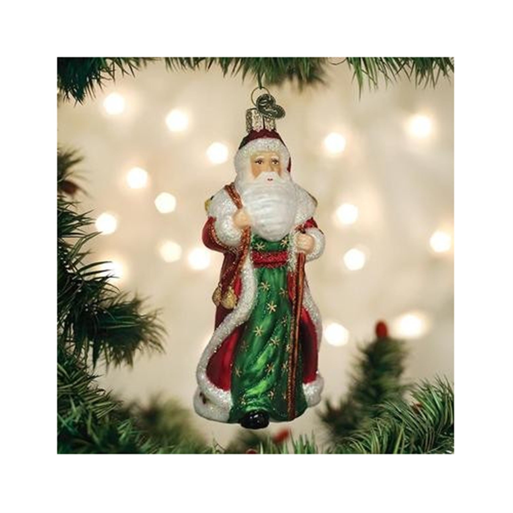 Old World Christmasm Father Christmas w/Bells Glass Blown Ornament