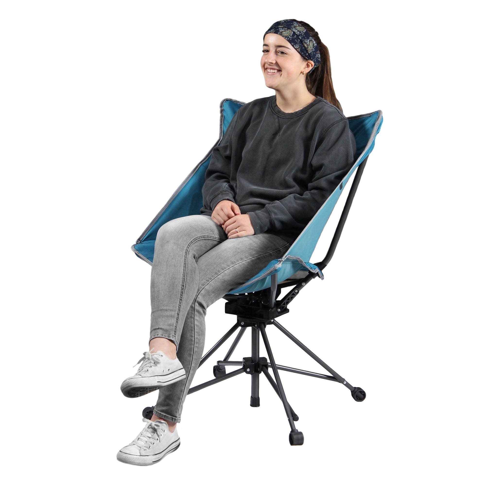 Garden Elements Tall Back Swivel Camping Chair, Mesh Seat, Teal (Pack of 1)