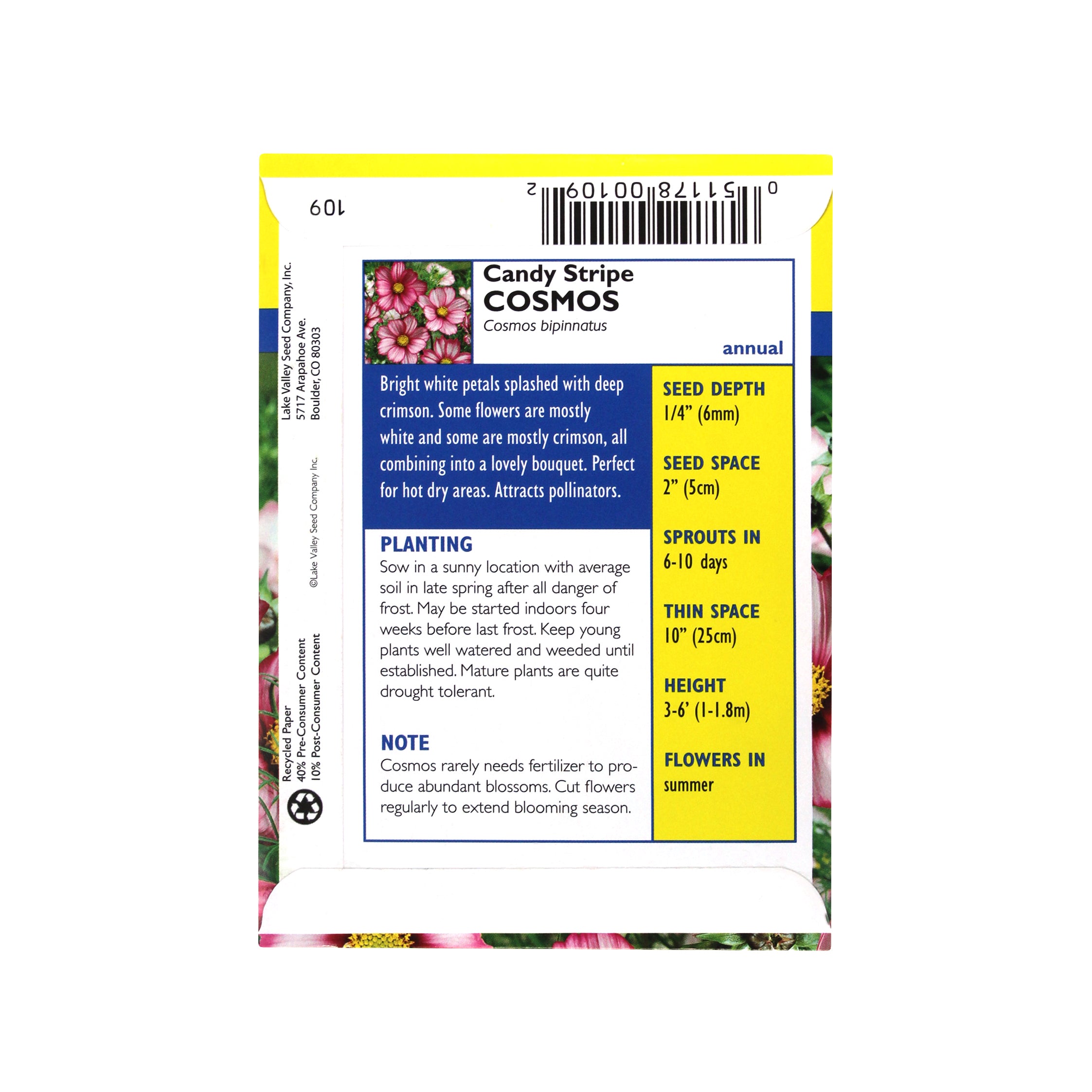 Lake Valley Seed Cosmos Candy Stripe, 0.50g