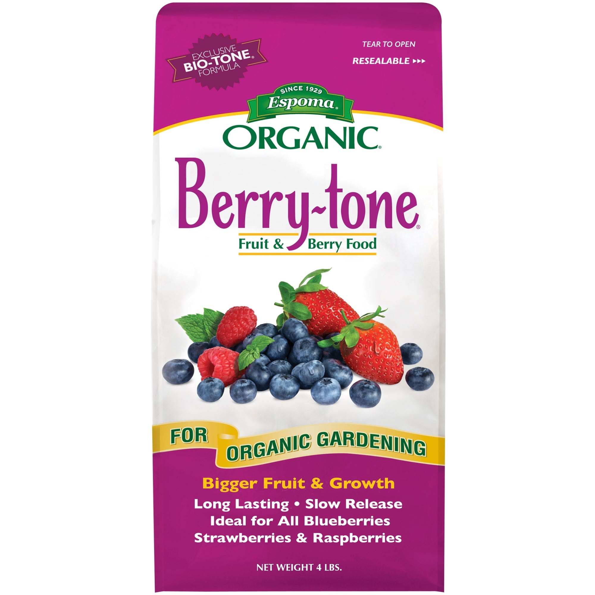 Espoma Organic Berry-tone 4-3-4 Natural & Organic Plant Food for All Berries, Use for Planting & Feeding to Promote Bountiful Harvest, 4 lb Bag