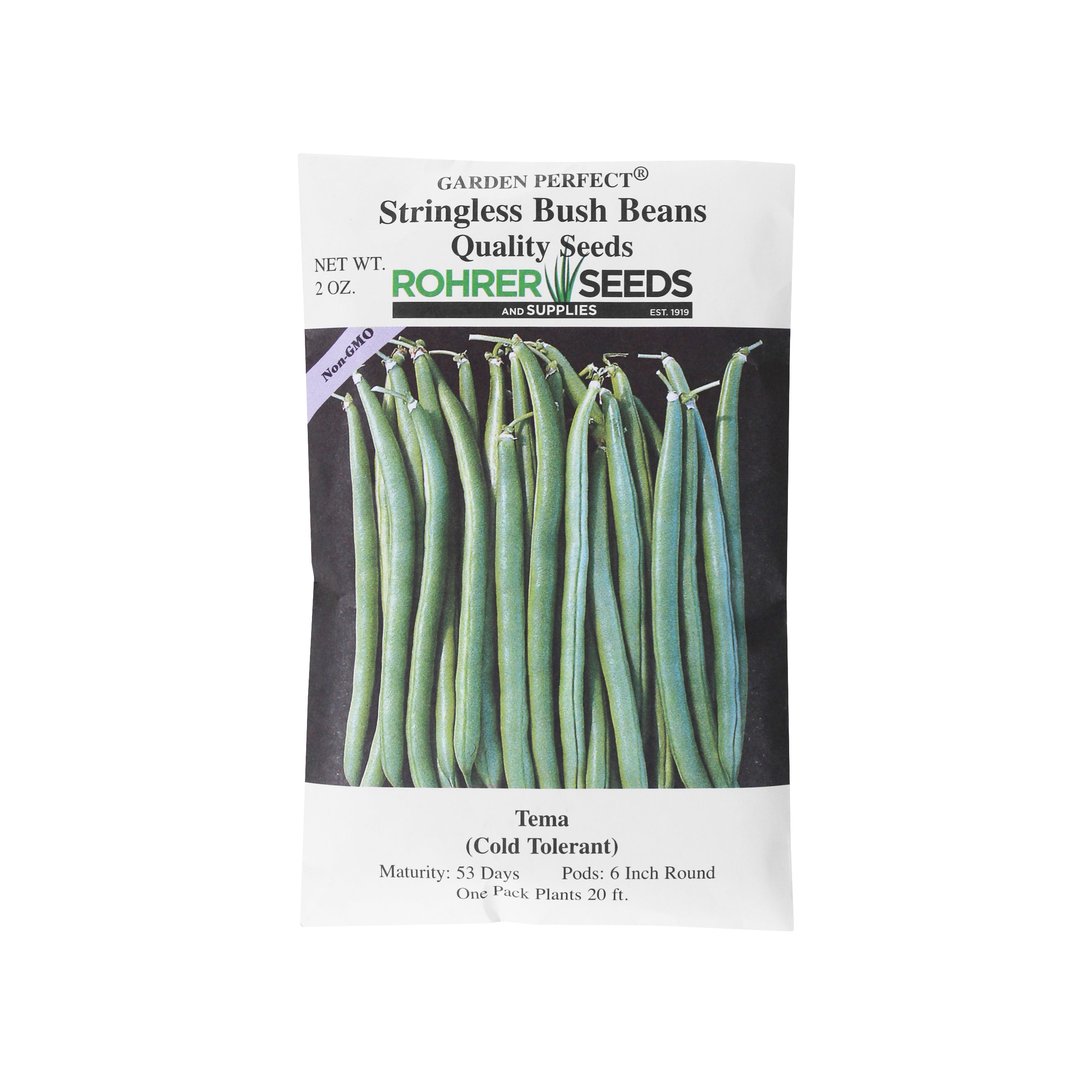Rohrer Seeds Stringless Bush Beans, Tema (Cold Tolerant), 2oz Packet, Plants 20ft