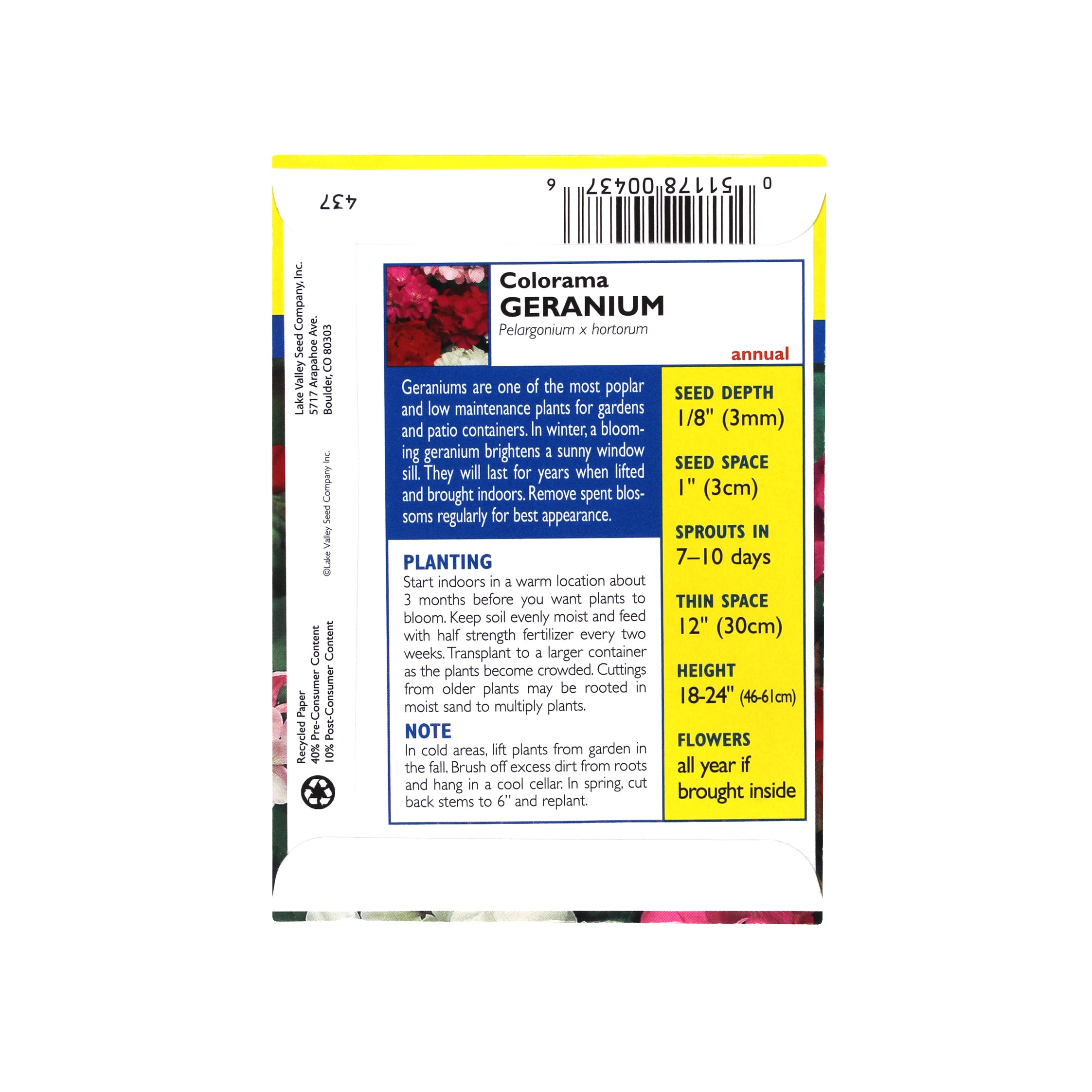 Lake Valley Seeds Geranium, Colorama Mixed Colors, 0.05g