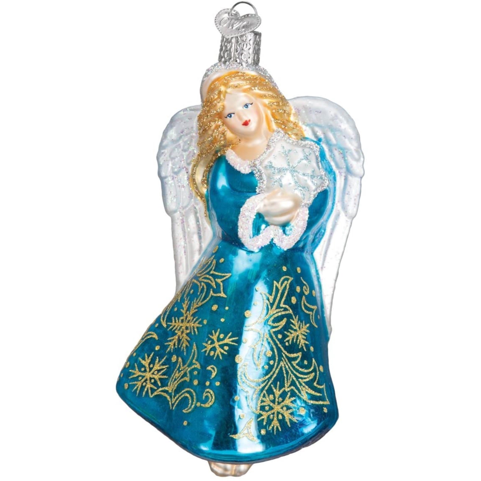 Old World Christmas Glistening Snowflake Angel Glass Blown Ornament