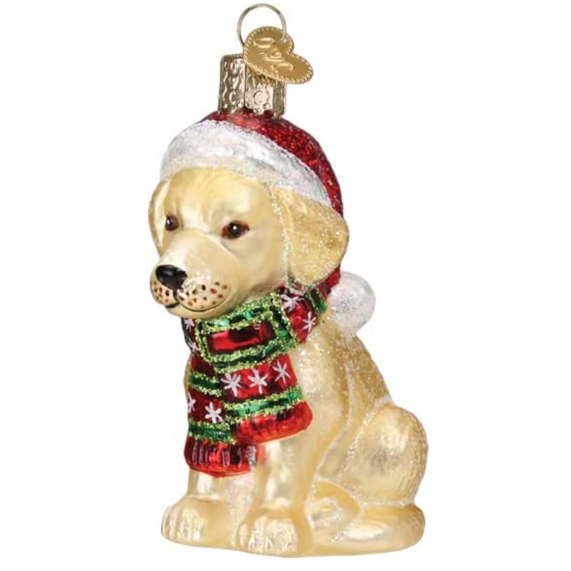 Old World Christmas Holiday Yellow Labrador Puppy Glass Blown Ornament for Christmas Tree