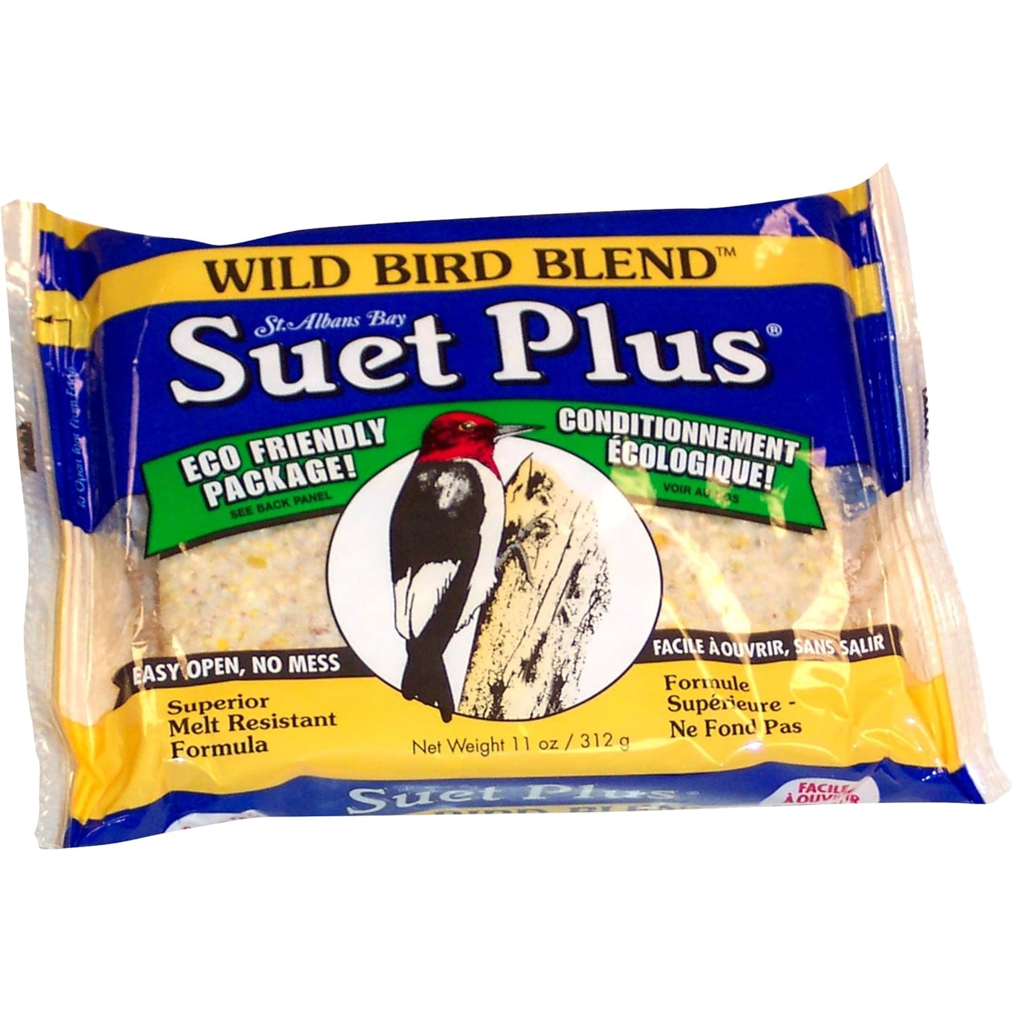 Wildlife Sciences Wild Bird Blend Suet Plus Bird Feed, Melt Resistant Formula, 11oz (Single Cake)