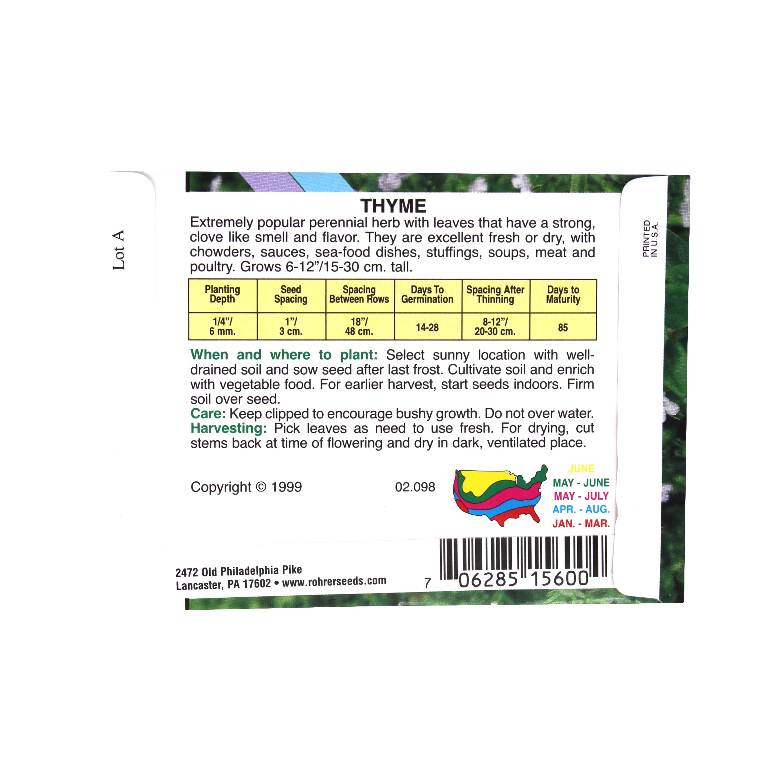 Rohrer Seeds Thyme, Vulgaris, 400mg