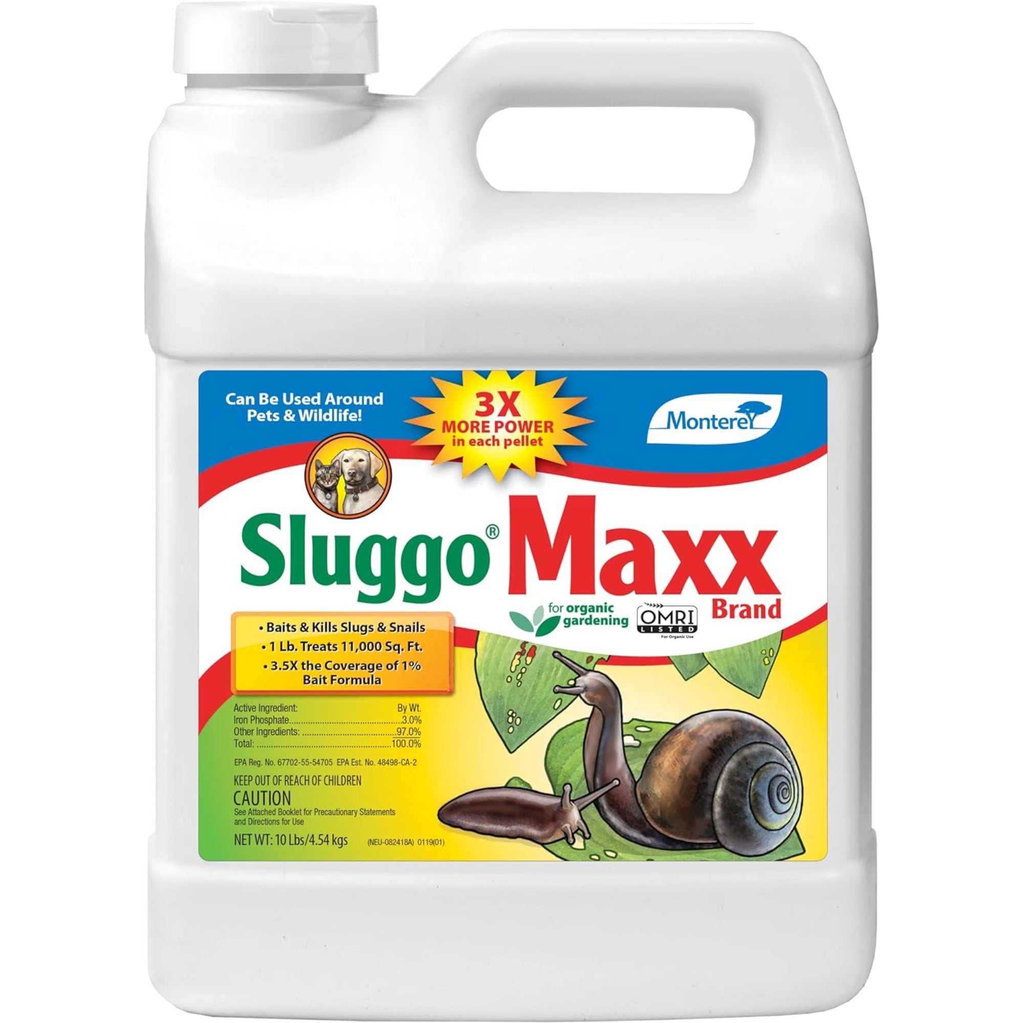 Monterey Sluggo Max 3% Iron Phosphate Organic Slug and Snail Killer, 10 Pounds