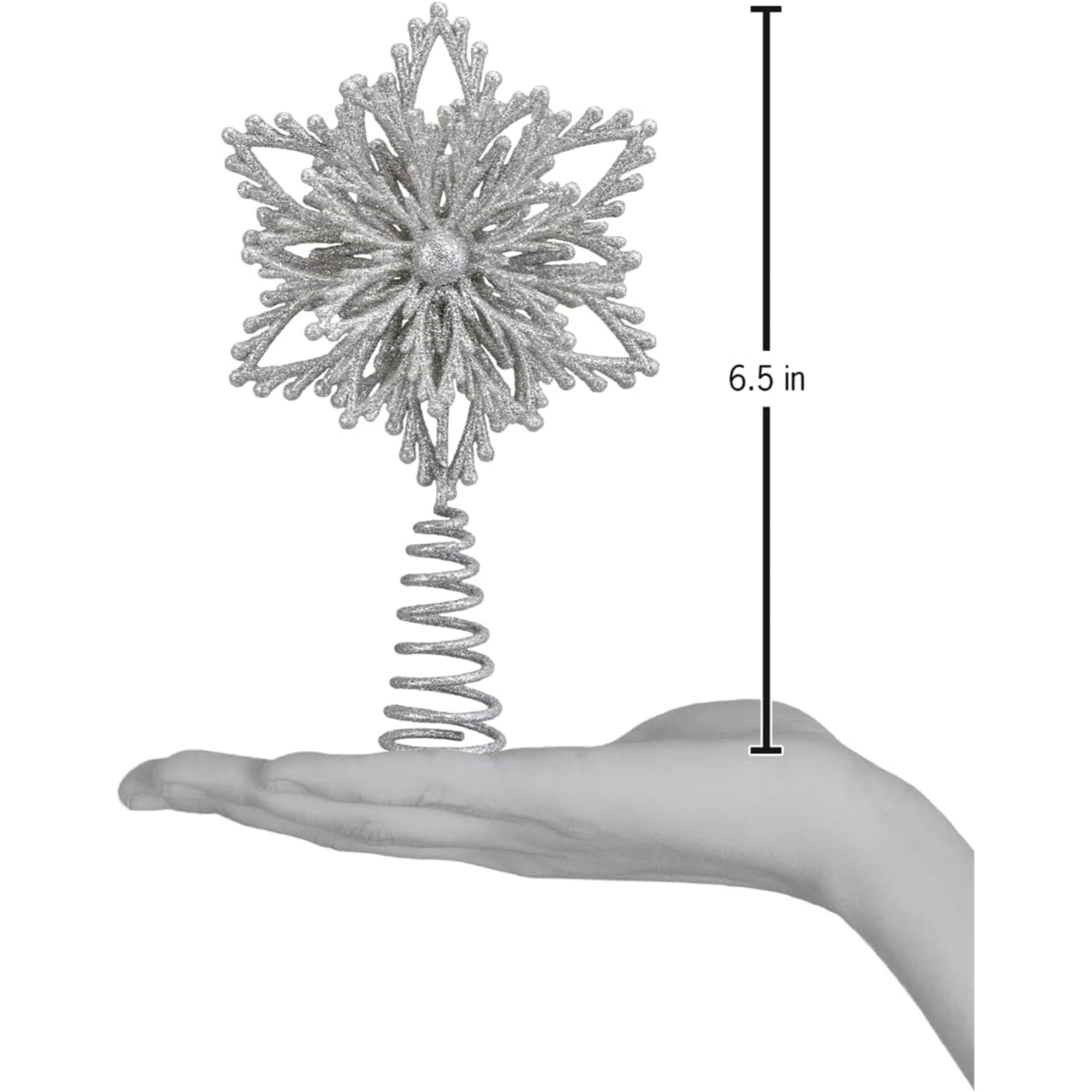 Old World Christmas Mini Snowflake Blown Glass Tree Topper Silver, 6.5"