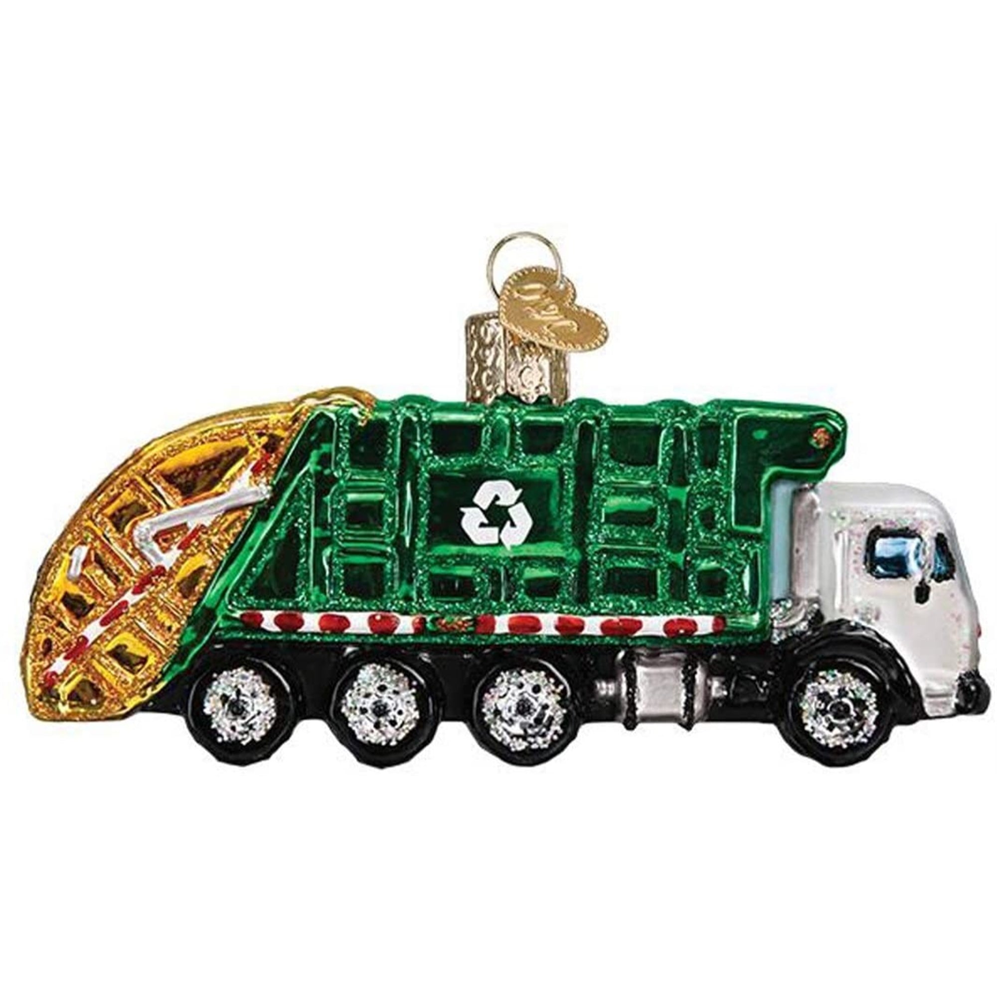 Old World Christmas Glass Blown Garbage Truck Ornament