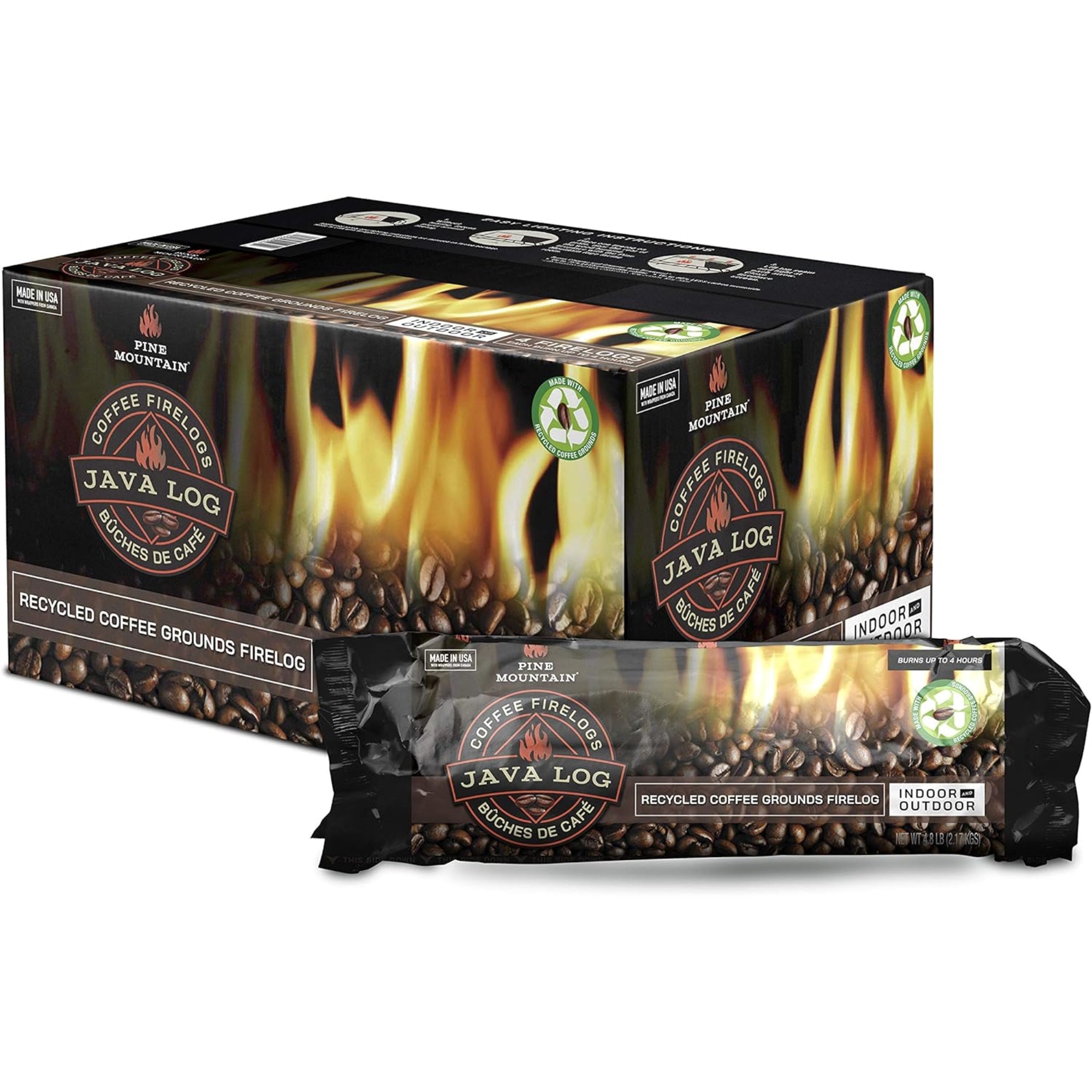 Pine Mountain Java-Log Firelog, Recycled Coffee Grounds (Pack of 4)