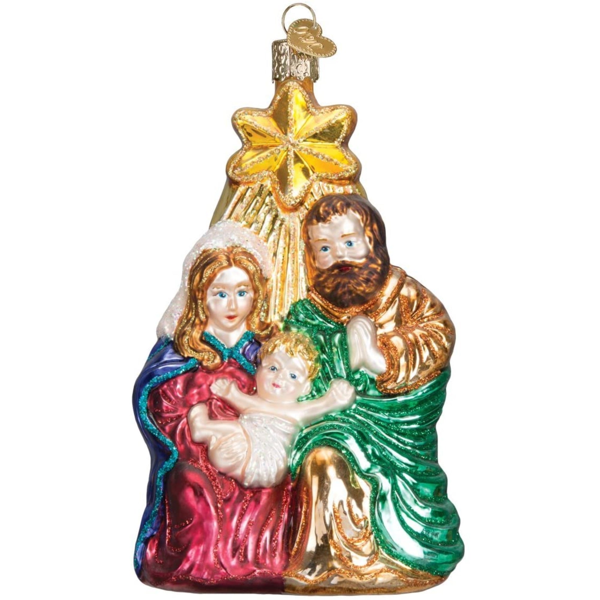 Old World Christmas Glass Blown Ornament Tree Holy Family w/ Star