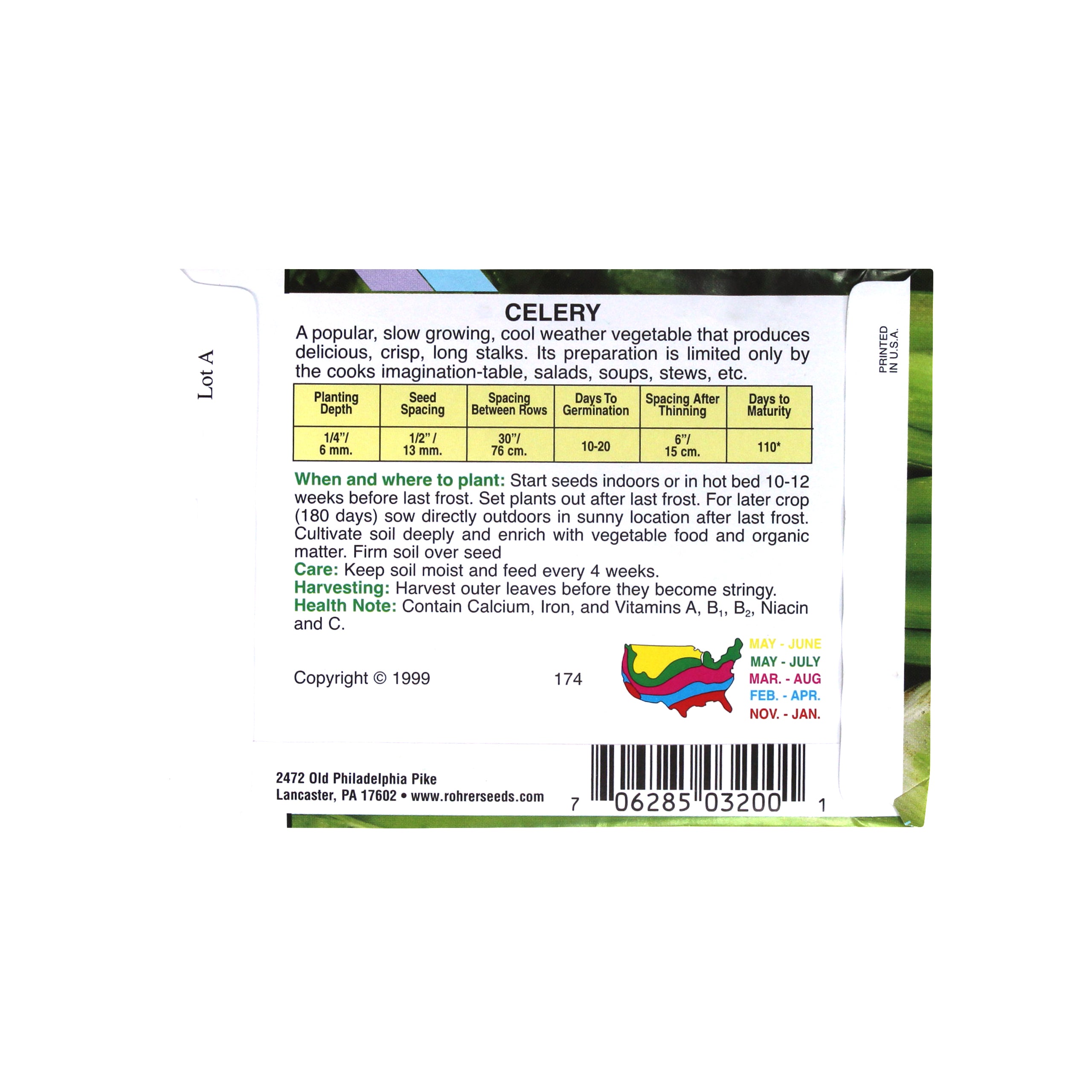 Rohrer Seeds Celery, Tall Utah Heirloom, 2g, Approx 4000 Seeds/Packet