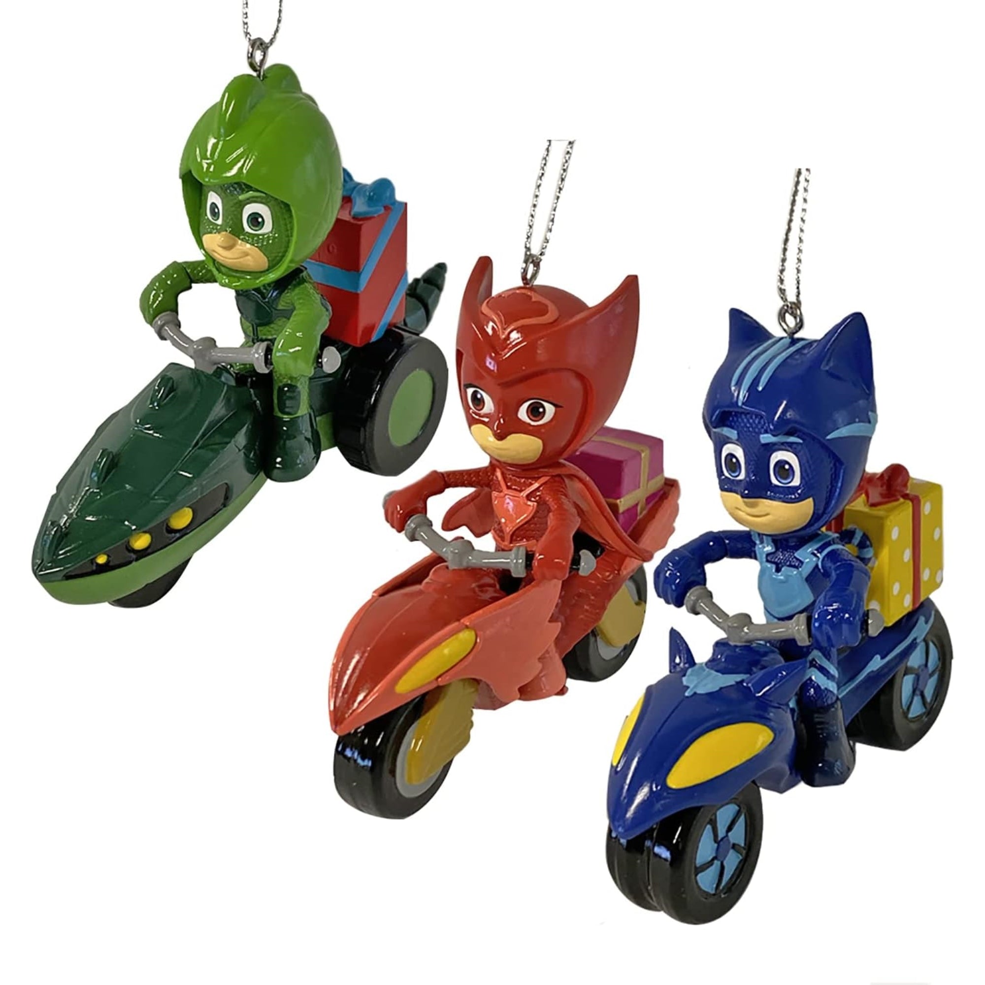 Kurt Adler PJ Masks with Vehicle Christmas Plastic Ornament Set of 3, 3.25"