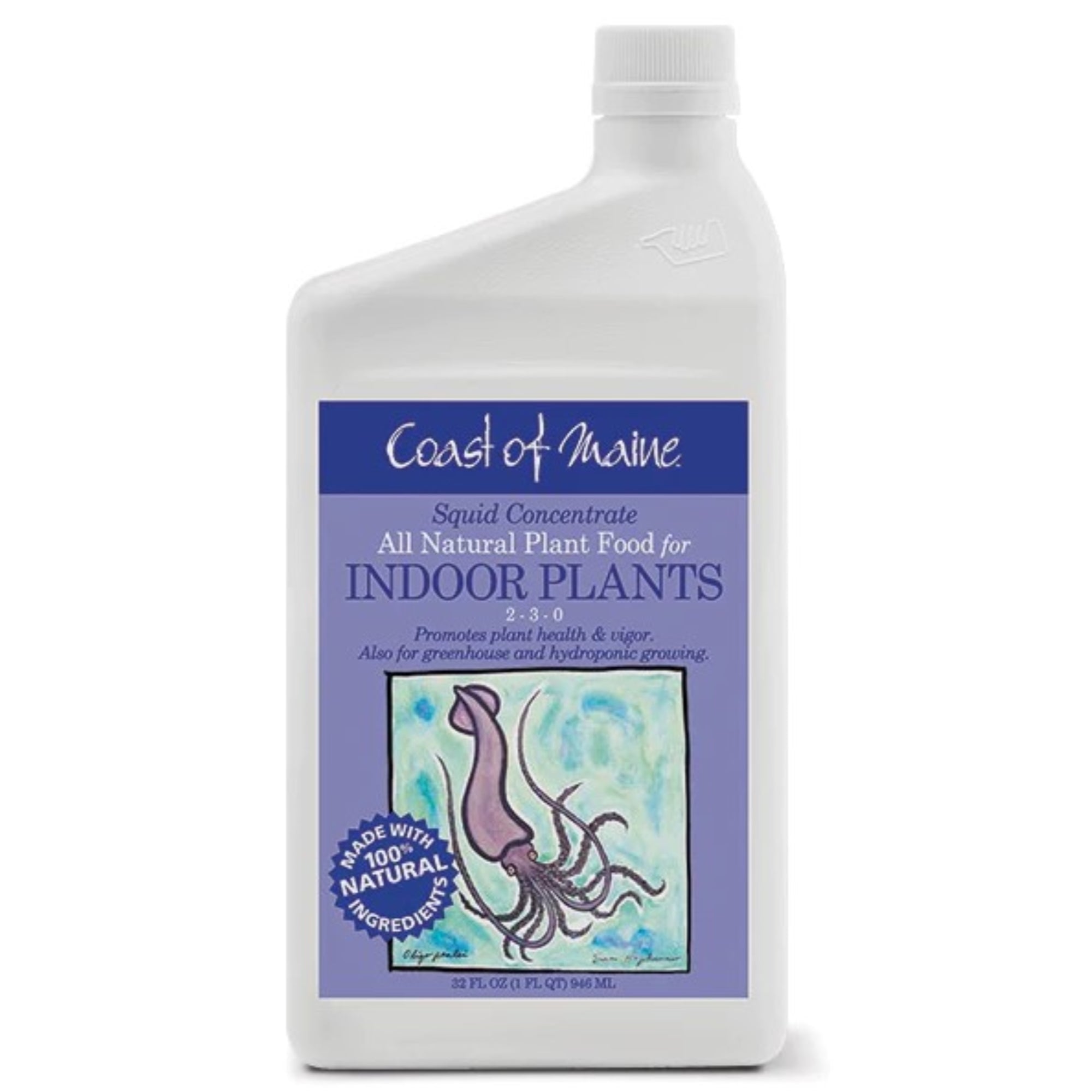 Coast of Maine 2-3-0 Squid Liquid Concentrate All Natural Plant Food for Indoor Plants, 32 fl oz