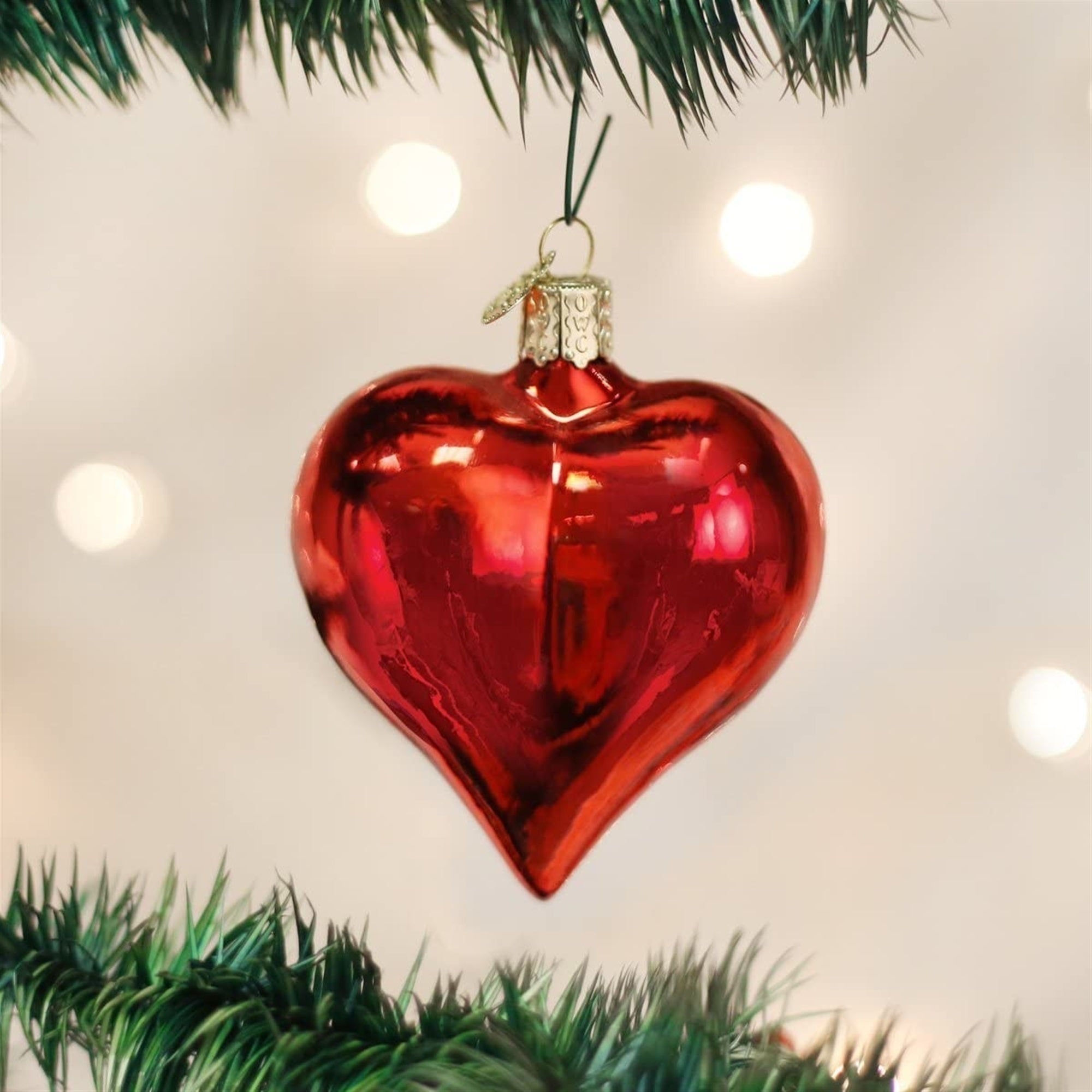 Old World Christmas Blown Glass Christmas Ornament, Large Shiny Red Heart