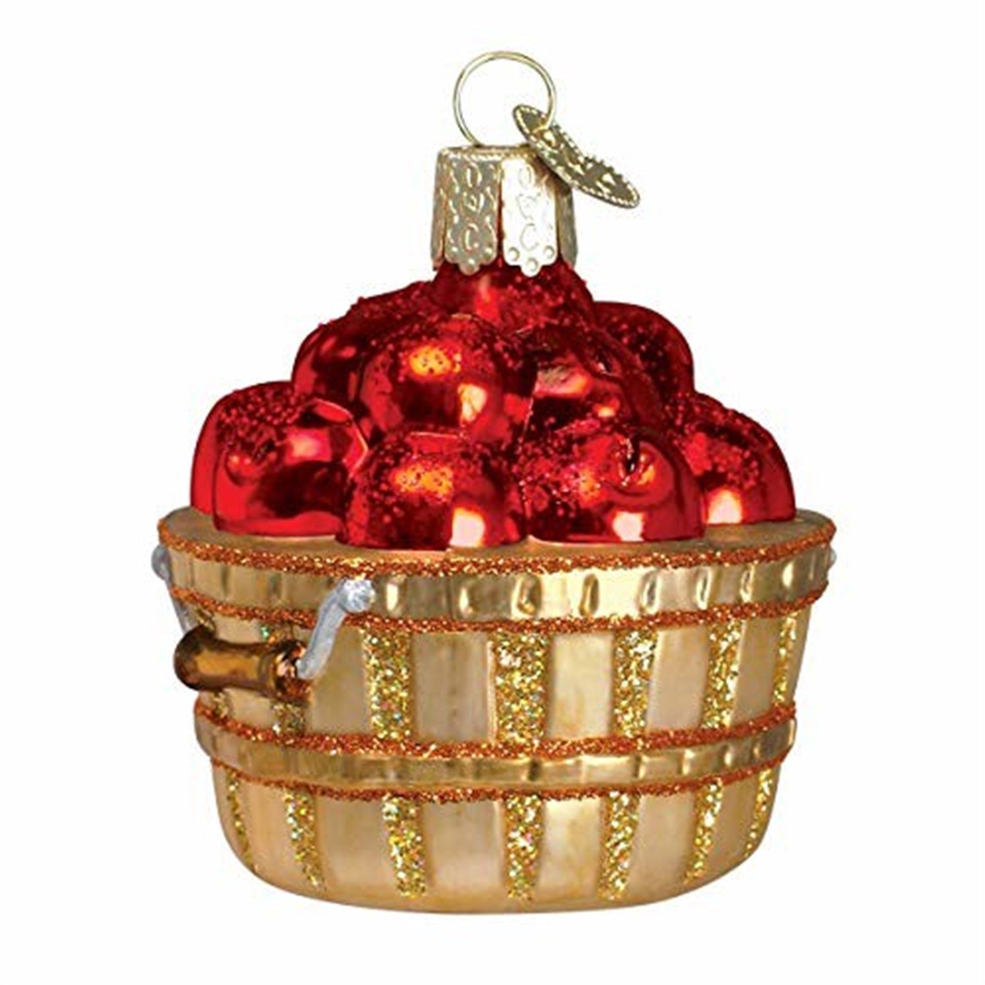 Old World Christmas Glass Blown Apple Basket Ornament