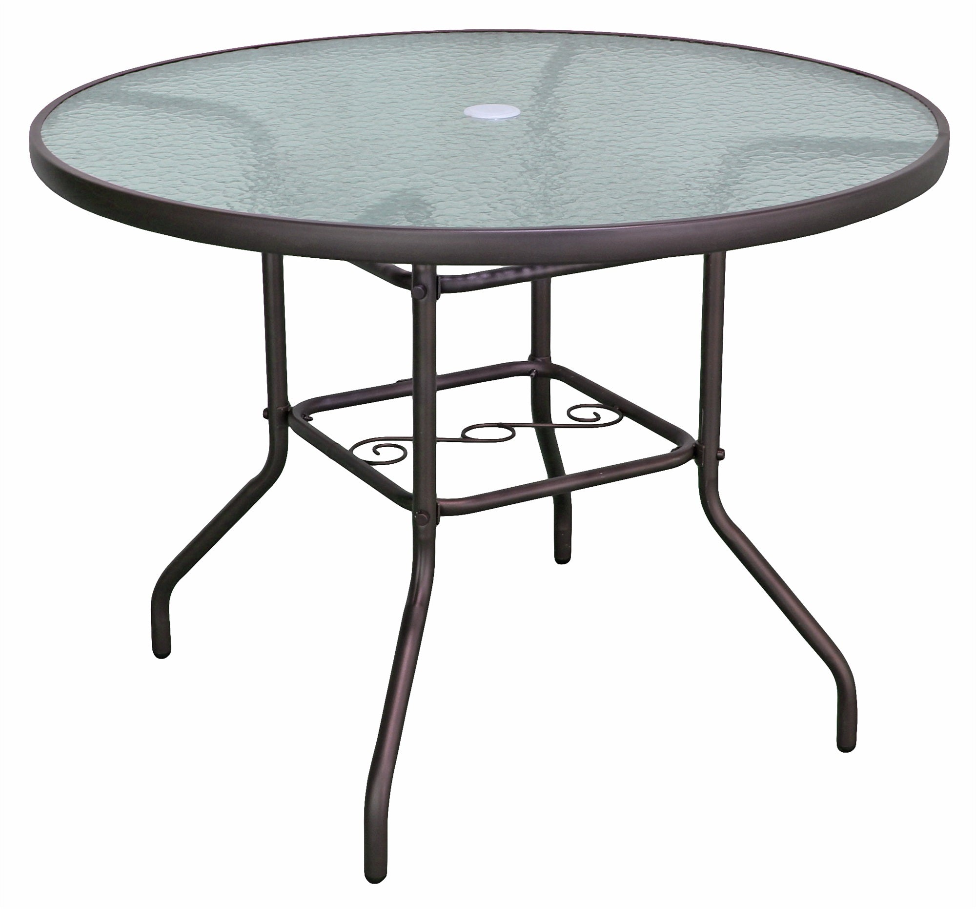 Garden Elements Sienna Metal Round Patio Glass Top Table, 40" (Brown)