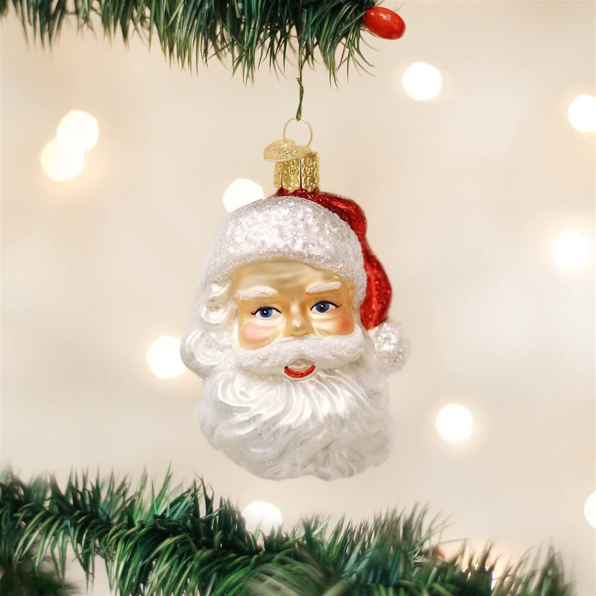 Old World Christmas Glass Blown Mid-Century Santa Head Ornament