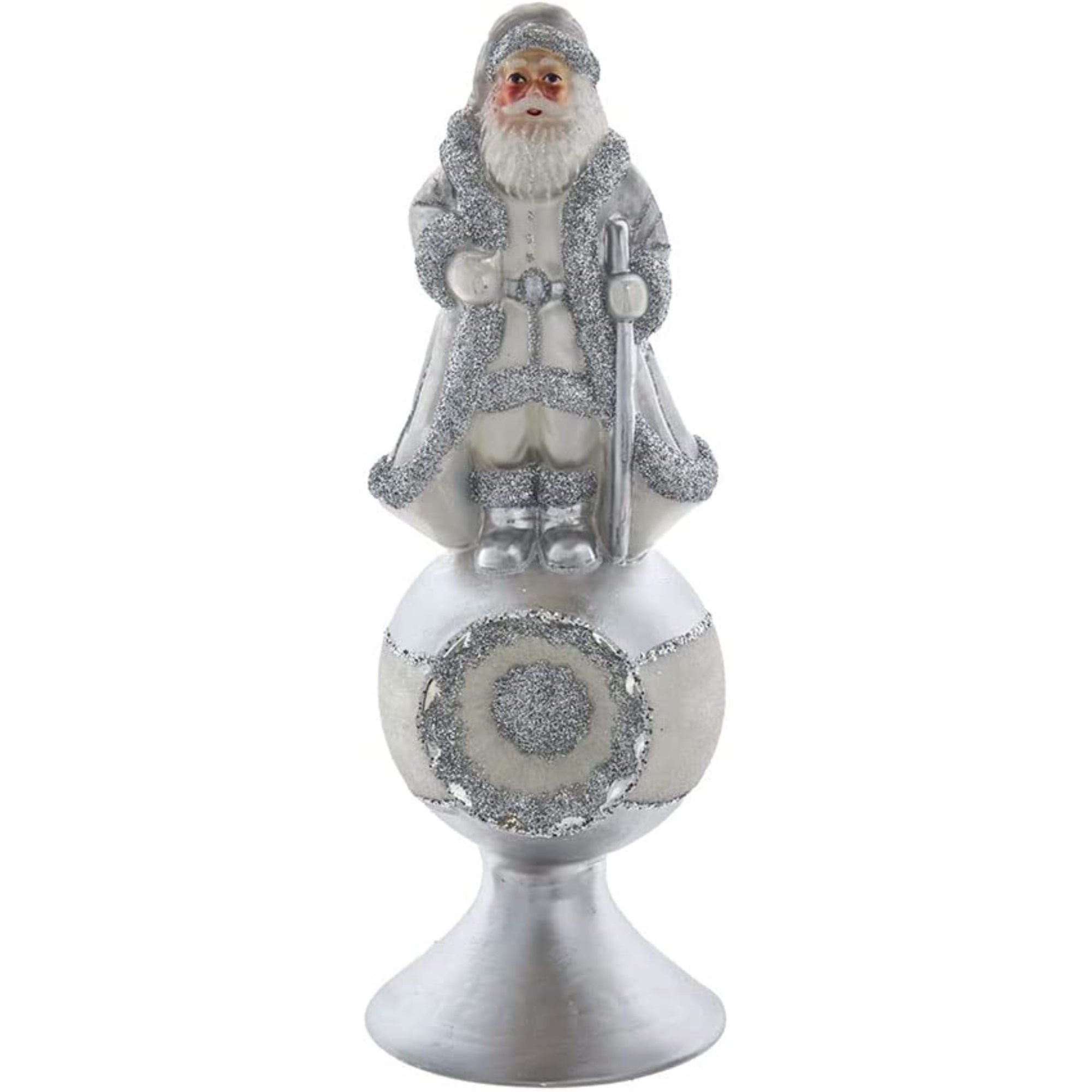 Kurt S. Adler Noble Gems Silver Santa Tree Topper, 8.75 Inch