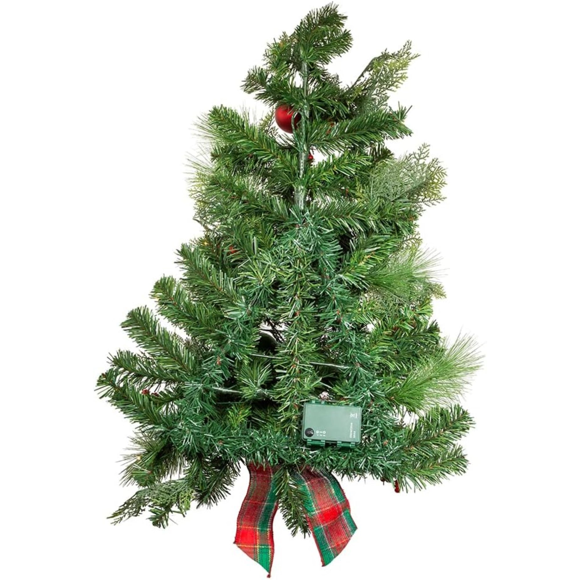 Kurt Adler Pre Lit Battery Operated Wall Tree with Bow, Green and Red, 26in