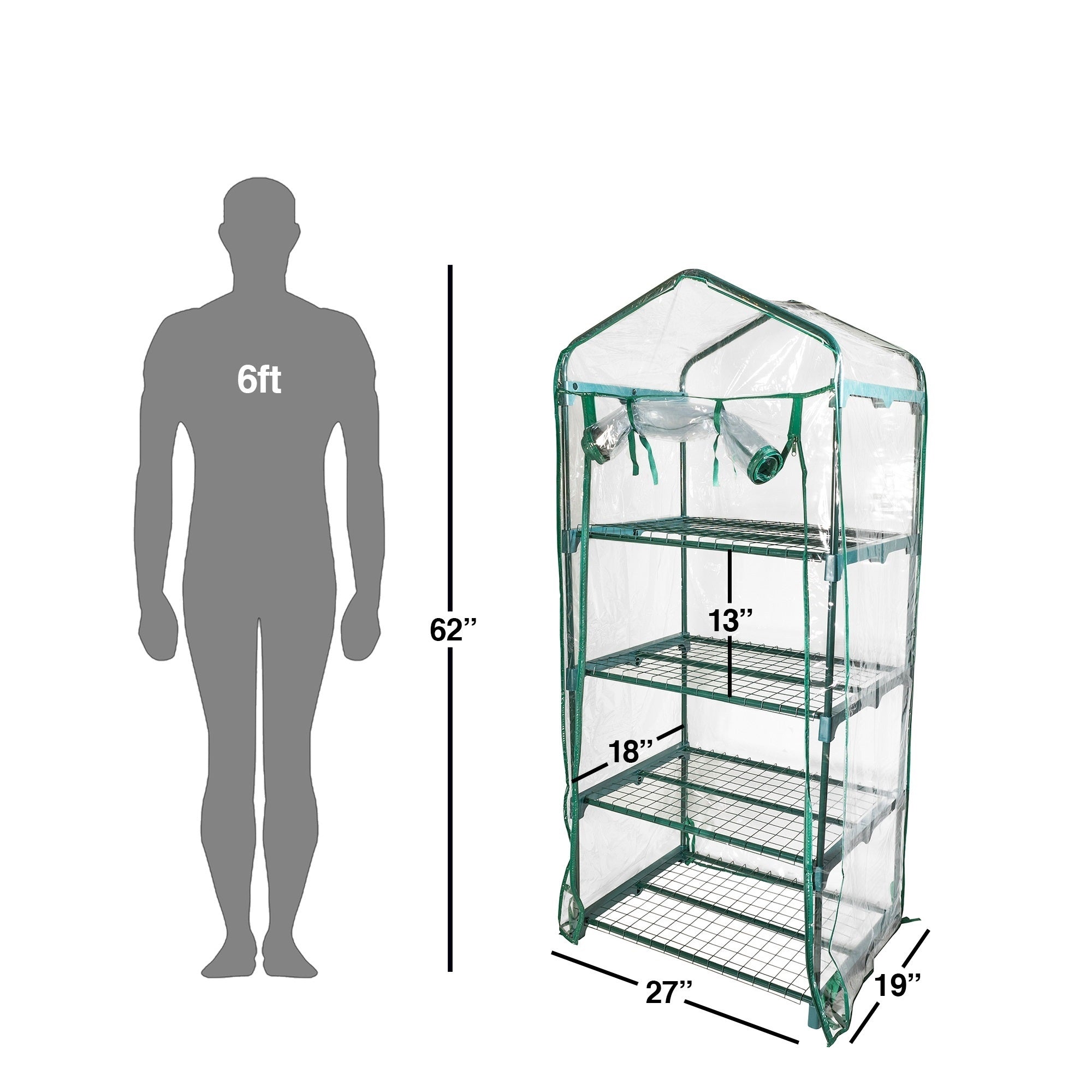 Garden Elements Personal Plastic Indoor Standing Greenhouse For Seed Starting and Propagation, Frost Protection, Clear, Small, 27" x 19" x 62"