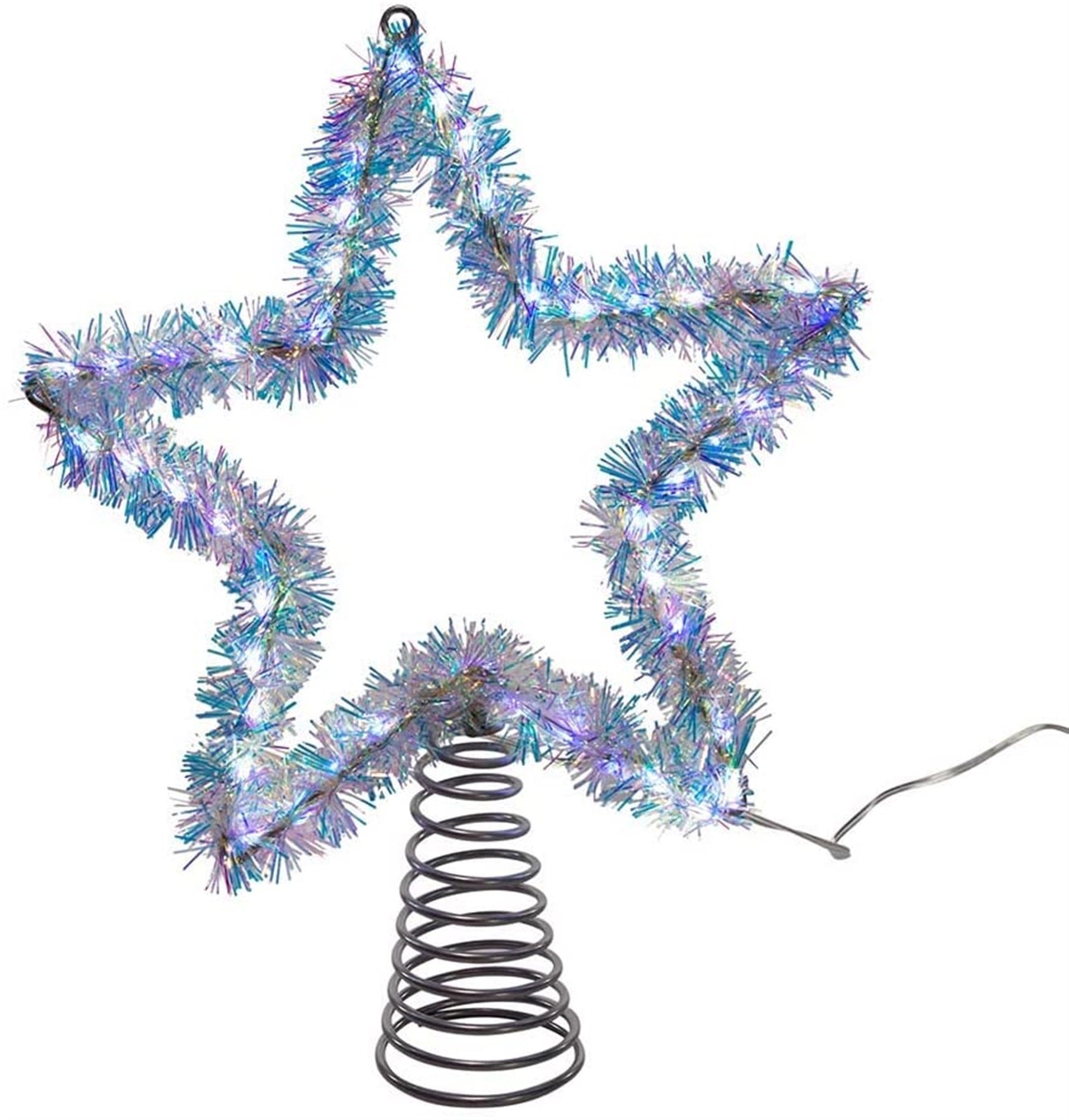 Kurt Adler String Light Star Christmas Tree Topper Set, Silver, 12"