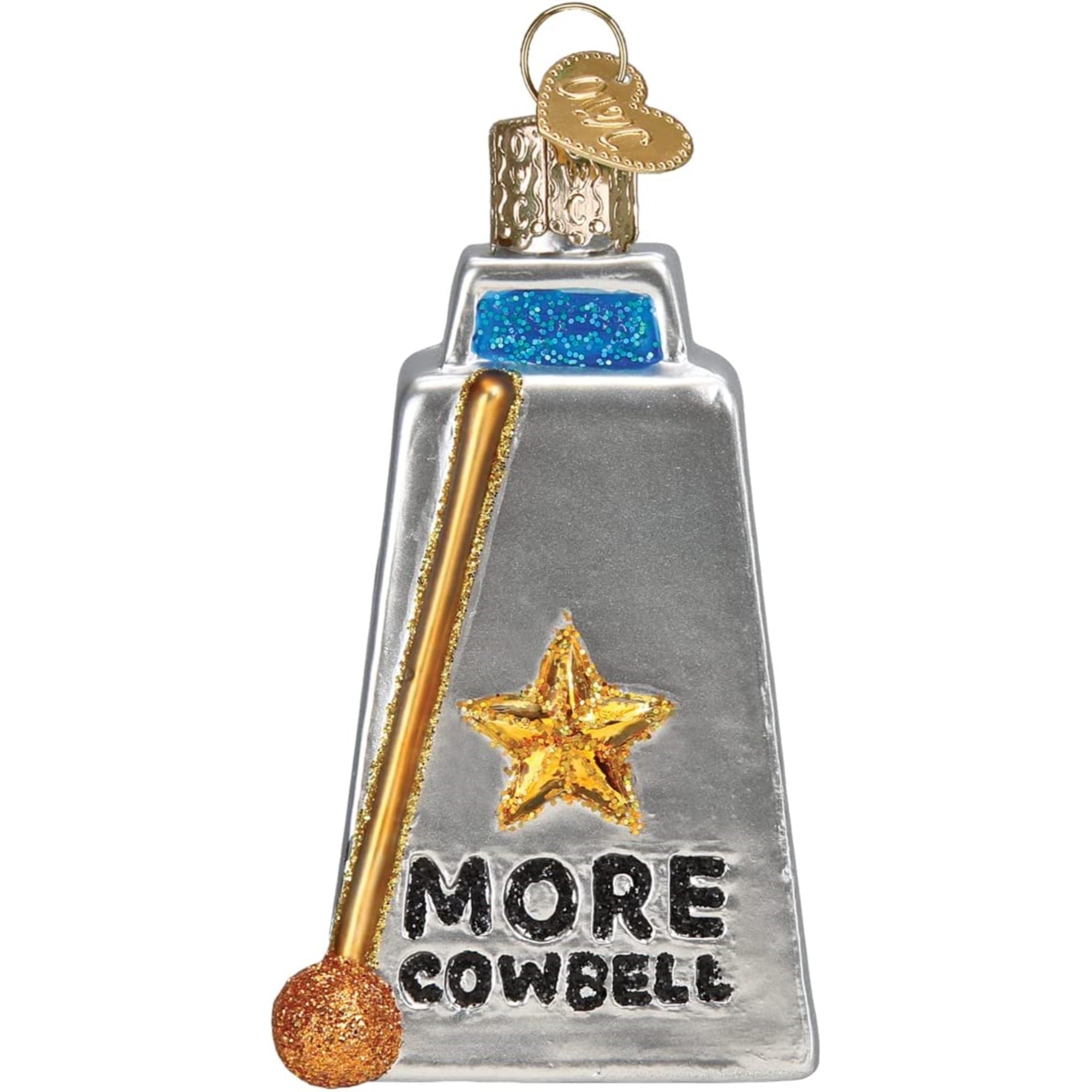 Old World Christmas Glass Blown Cowbell Ornament, 3.25"