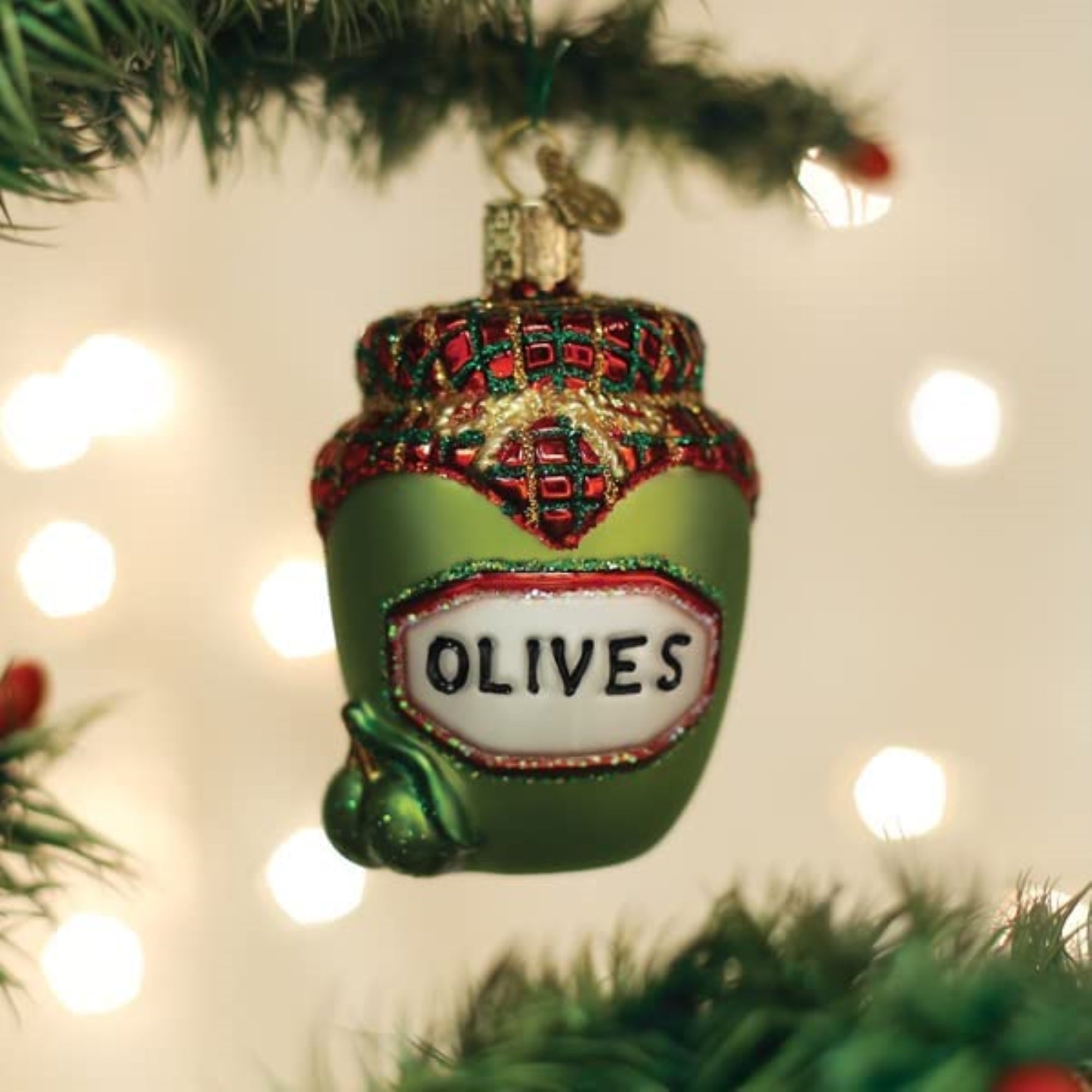 Old World Christmas Blown Glass Christmas Ornament, Jar of Olives