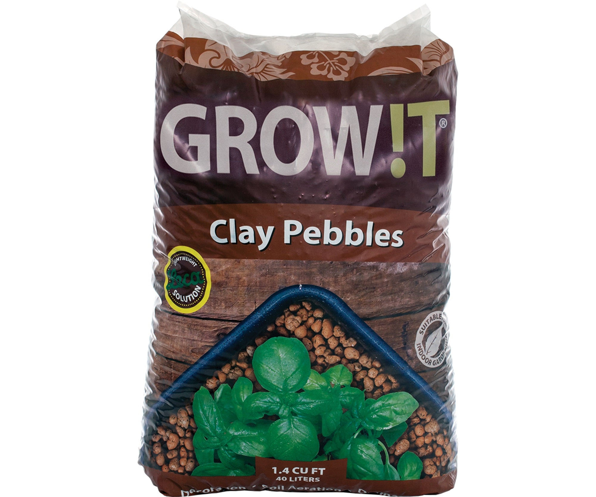 Hydrofarm GROW!T (#GMC40L) Clay Pebbles (4mm-16mm), 40 Liter Bag