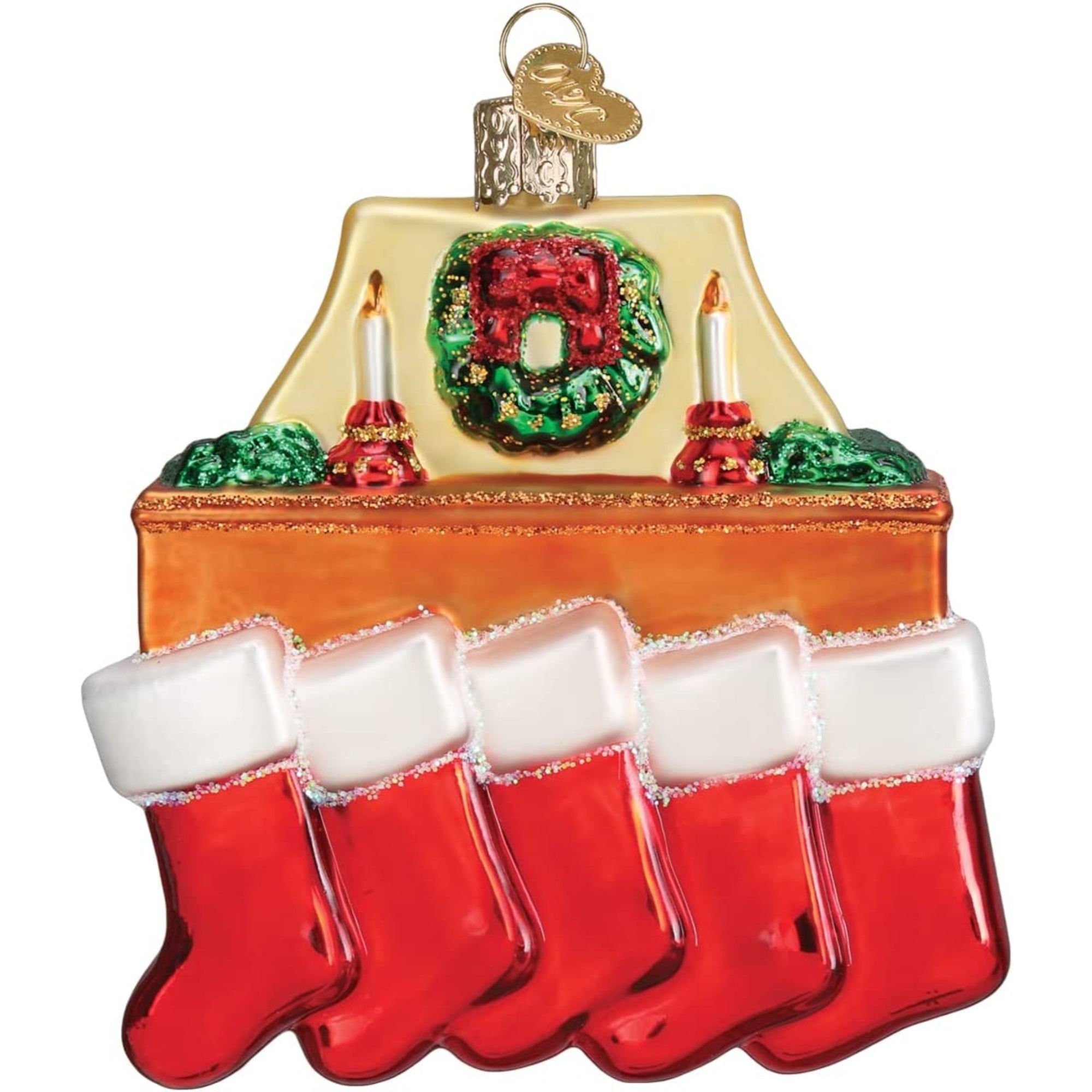 Old World Christmas Glass Blown Family of 5 Stockings Ornament, 4"