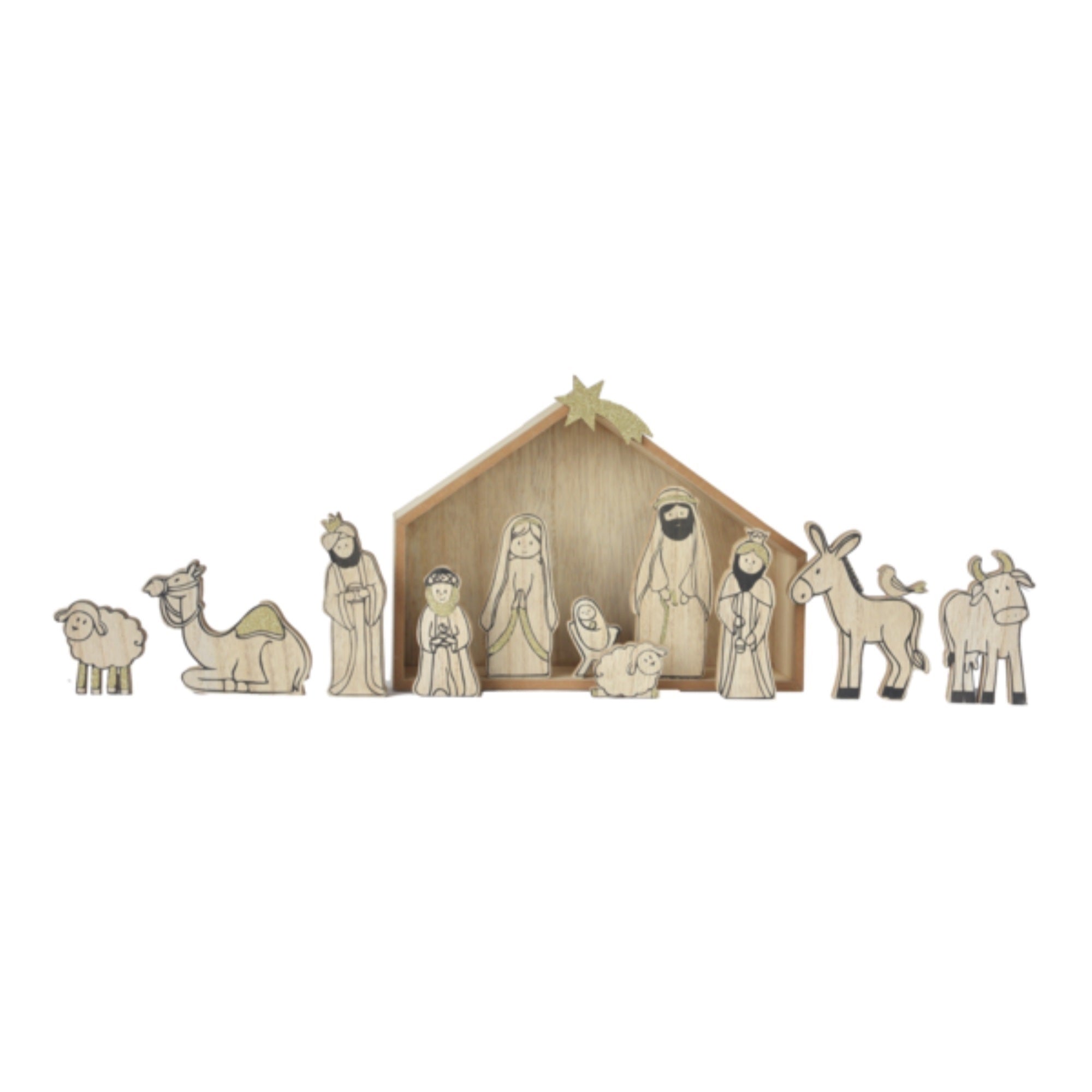 Ganz 12-Piece Wood Grain Christmas Nativity Set