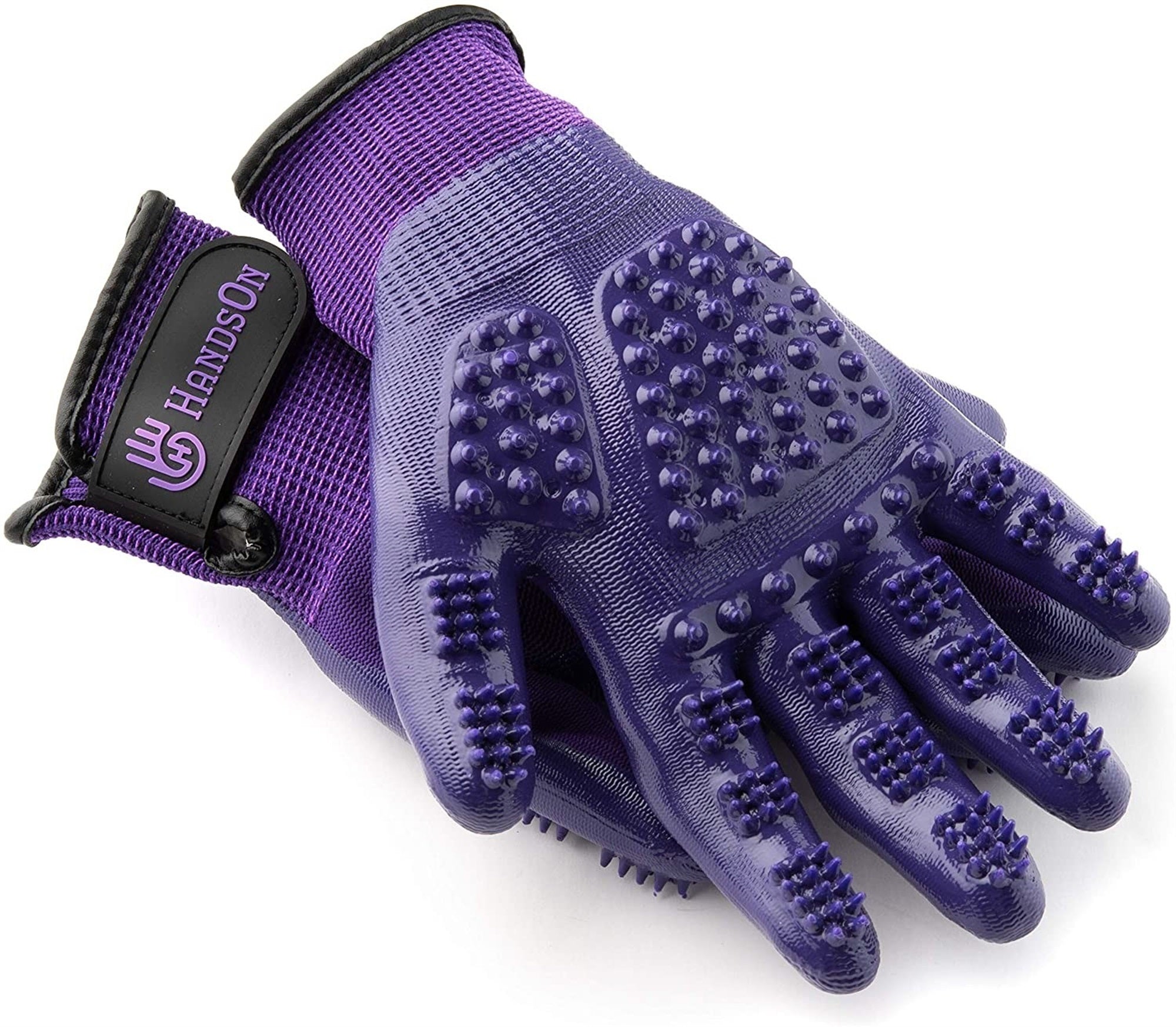 HandsOn Pet Grooming & Bathing Gloves, Purple/Black, Size Small