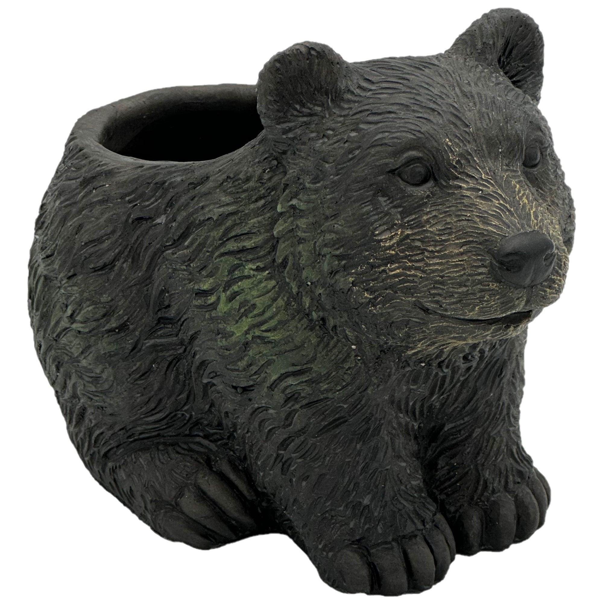 Classic Home and Garden Indoor Outdoor Cement Bear Planter, Dark Brown, 7"