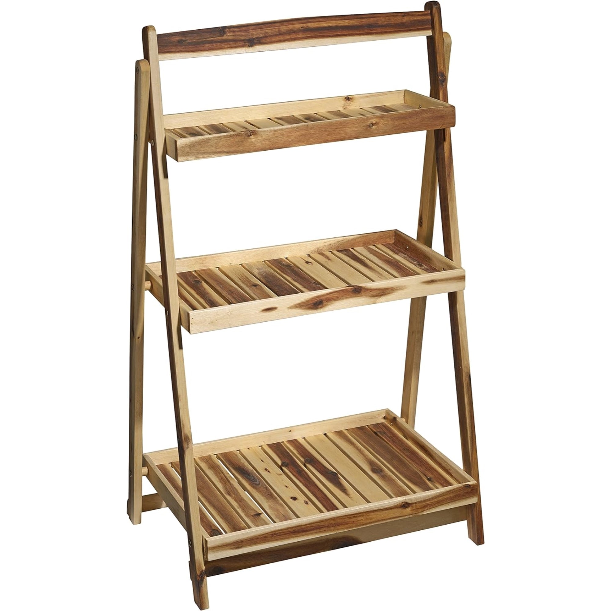 Classic Home and Garden Acacia Wood, 3 Shelf Plant Stand, 27in L x 45in H