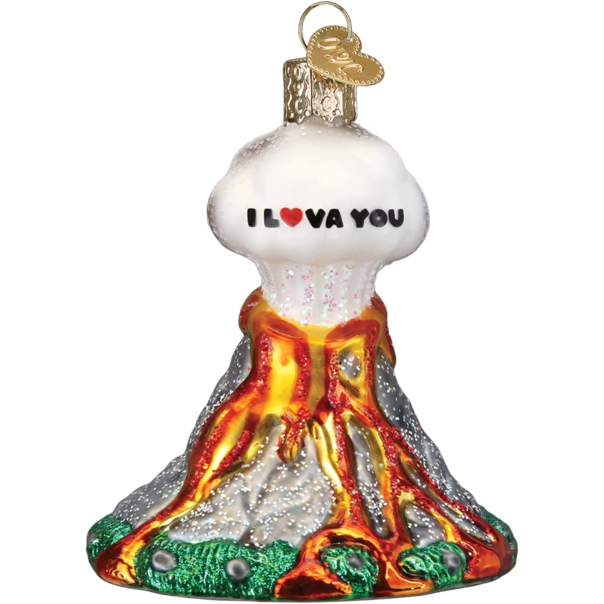 Old World Christmas Blown Glass 'I Lava You' Volcano Ornament, 3.5"