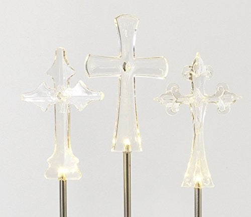 Gerson Large 39 Solar Lighted Metal and Acrylic Clear Cross Yard Stake